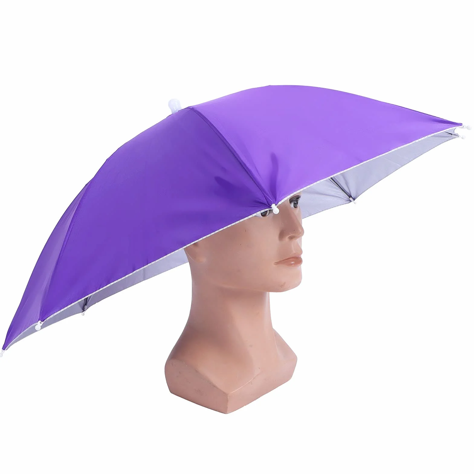 Buachois Paraguas de Pesca a Prueba de Viento con Protección Solar, Gorro de Paraguas Manos Libres Plegable para Senderismo (Púrpura)