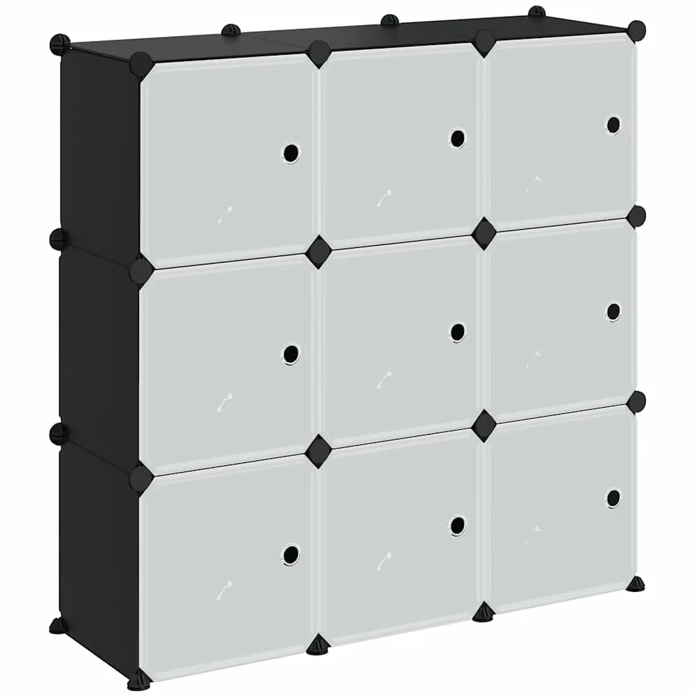 Estantería con 9 compartimentos y puertas, estantería modular, de plástico PP y acero, 94,5 x 31,5 x 93,5 cm, color negro