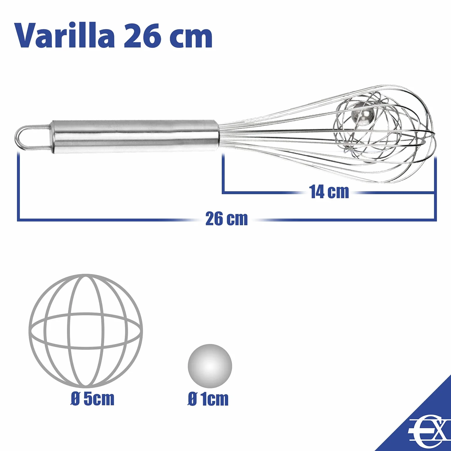 EUROXANTY Varillas de Cocina | Varilla para batir | Batidor Acero Inoxidable | Batidor de Alambre | Bizcochos y Pasteles (26 cm)