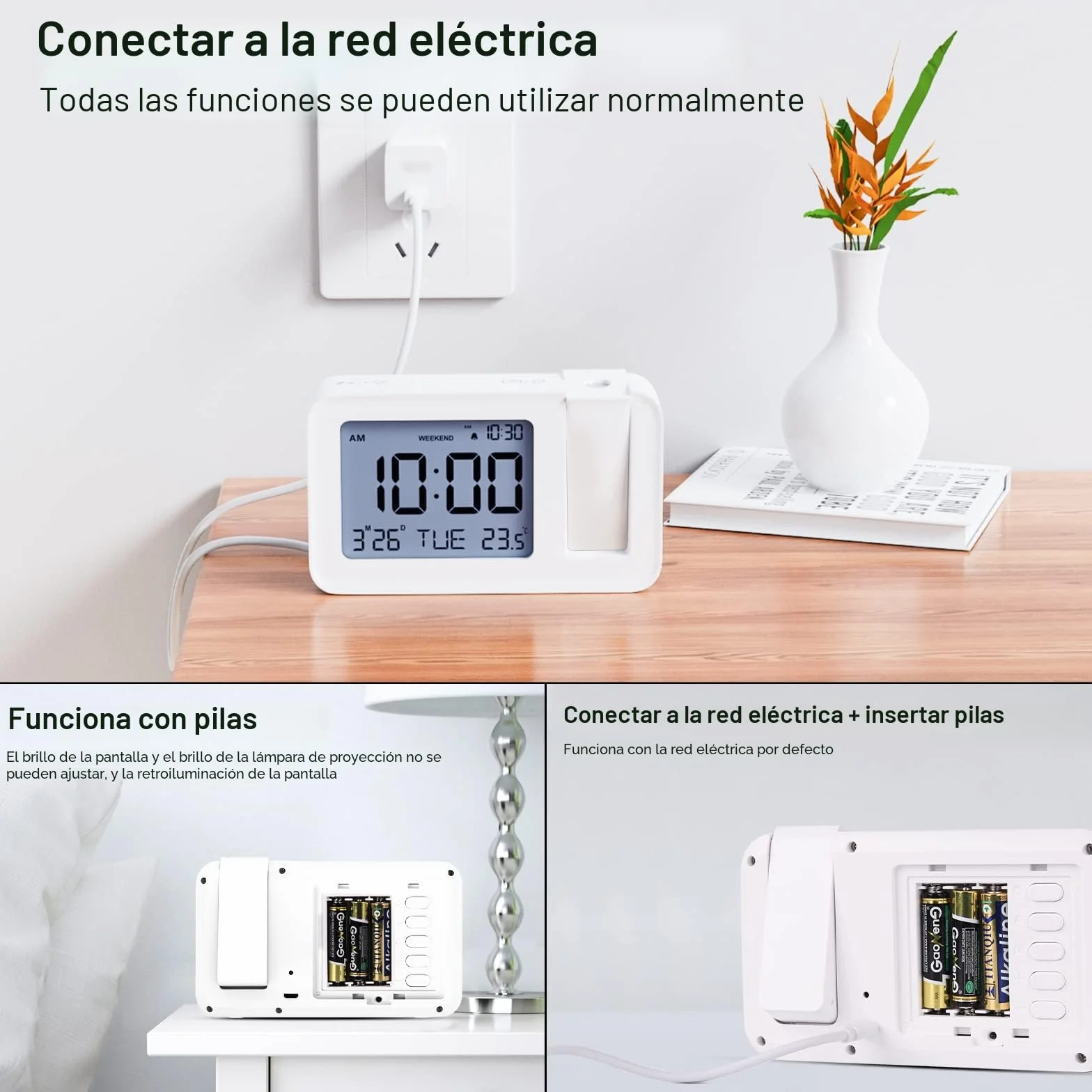 CHEREEKI Reloj Despertador Proyector, Despertador Proyección Digital, Reloj Proyector Techo con Temperatura Interior Fecha, Repetición
