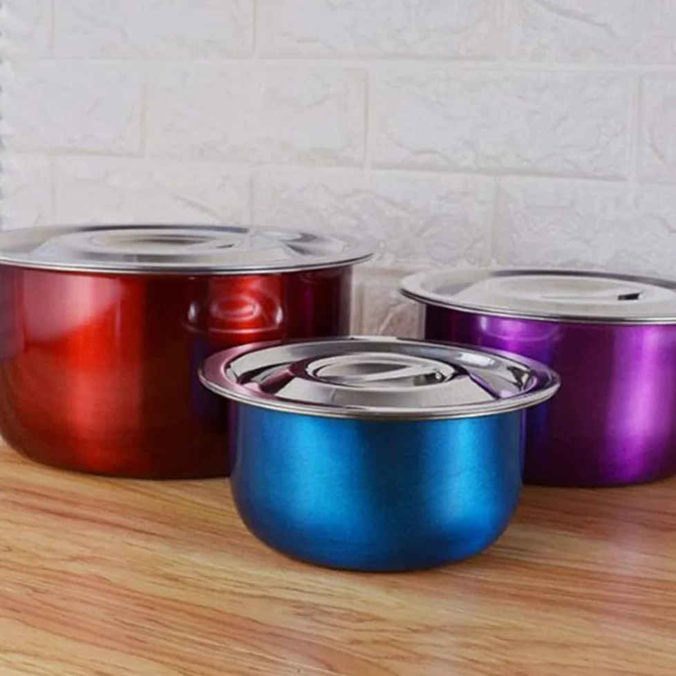 Cuenco De Acero Inoxidable De 3 Piezas con Tazón De Sopa De Tapa De Metal Recipiente De Comida para Restaurante Hotel En Casa