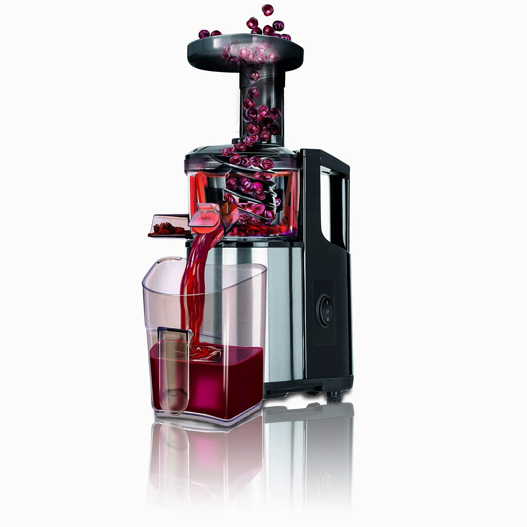 MPM MSO-12M Licuadora prensado en frío para verduras y frutas, baja velocidad 60RPM, Slow Juicer, boca ancha, función inversa, 150W