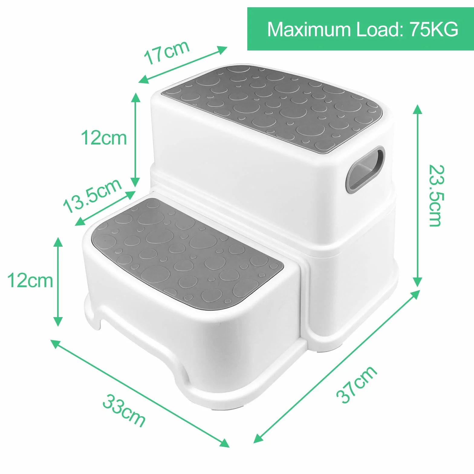 Maxentico 2 Peldaños Escalón Infantil Antideslizante Taburete Baño Niños Escalera Cama WC Cocina Gris