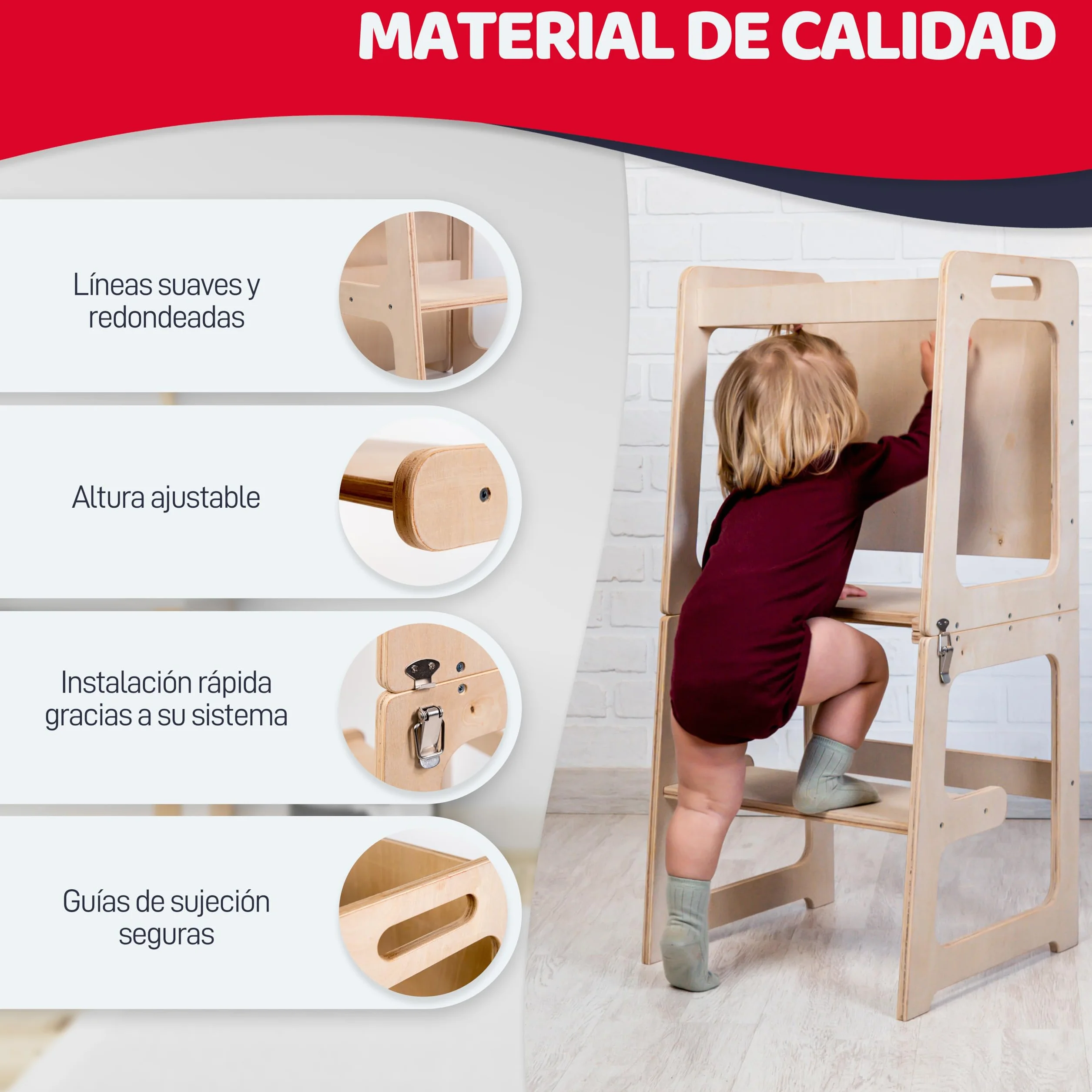 Torre Aprendizaje Montessori Plegable Convertible Mesa Silla Madera