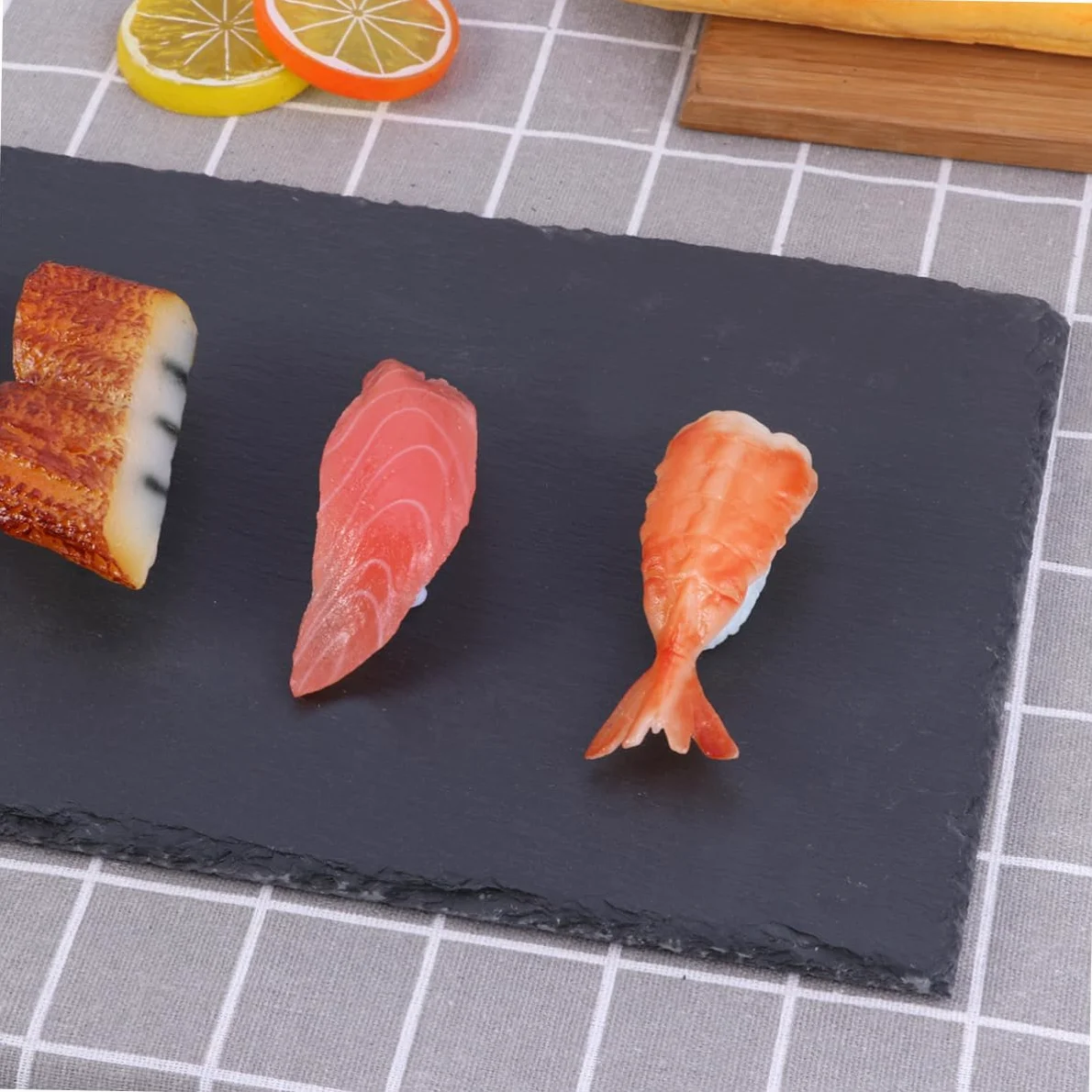 TOPBATHY Plato Rectangular de Piedra Natural 40x20cm para Servir | Bandeja para Fruta y Sushi, Formato Largo, Almacenamiento Sencillo, Acabado Atractivo