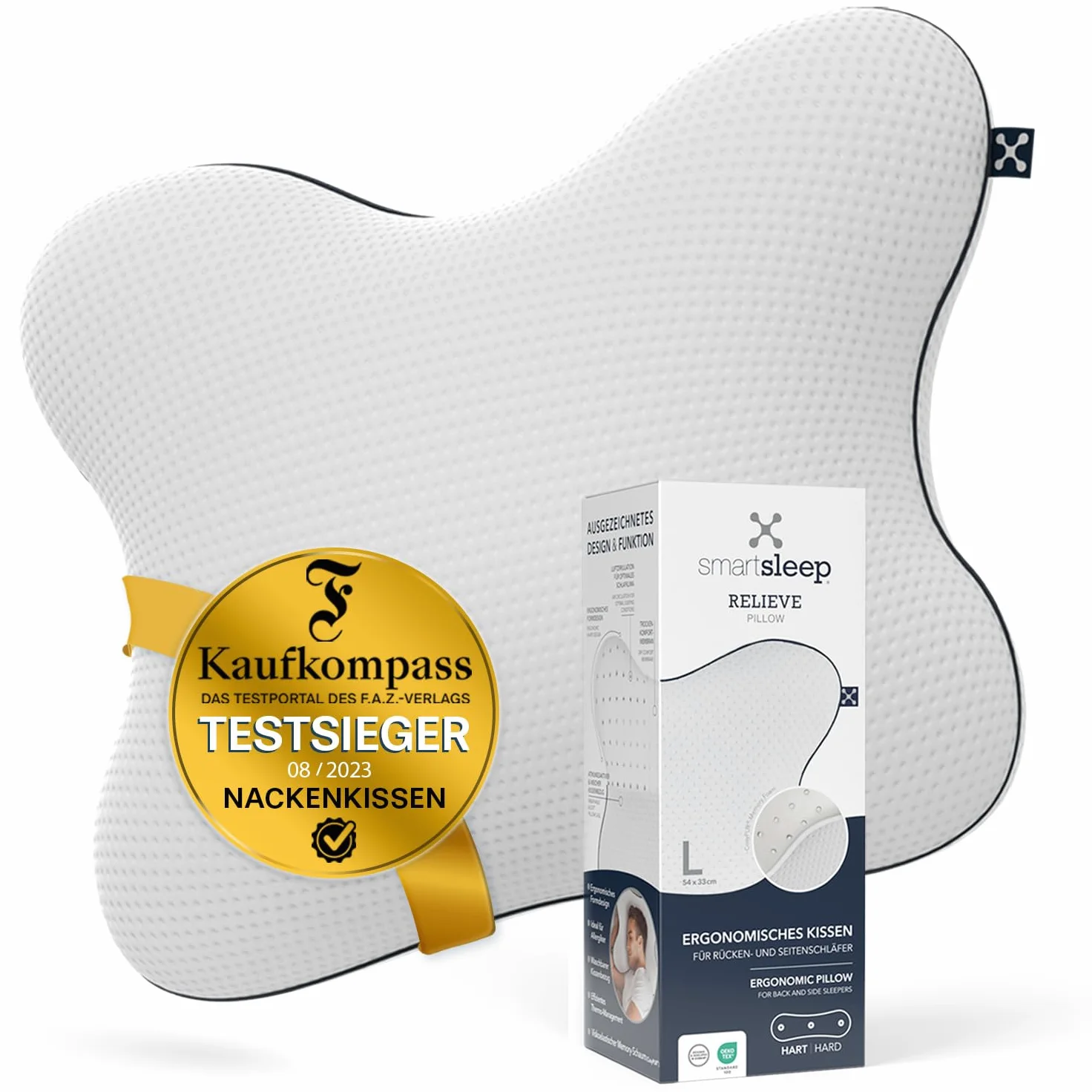 smartsleep® Almohada cervical Relieve Pillow – Almohada ergonómica de espuma viscoelástica de espuma viscoelástica, soporte HWS para dormir de espalda y de lado, transpirable, hipoalergénica