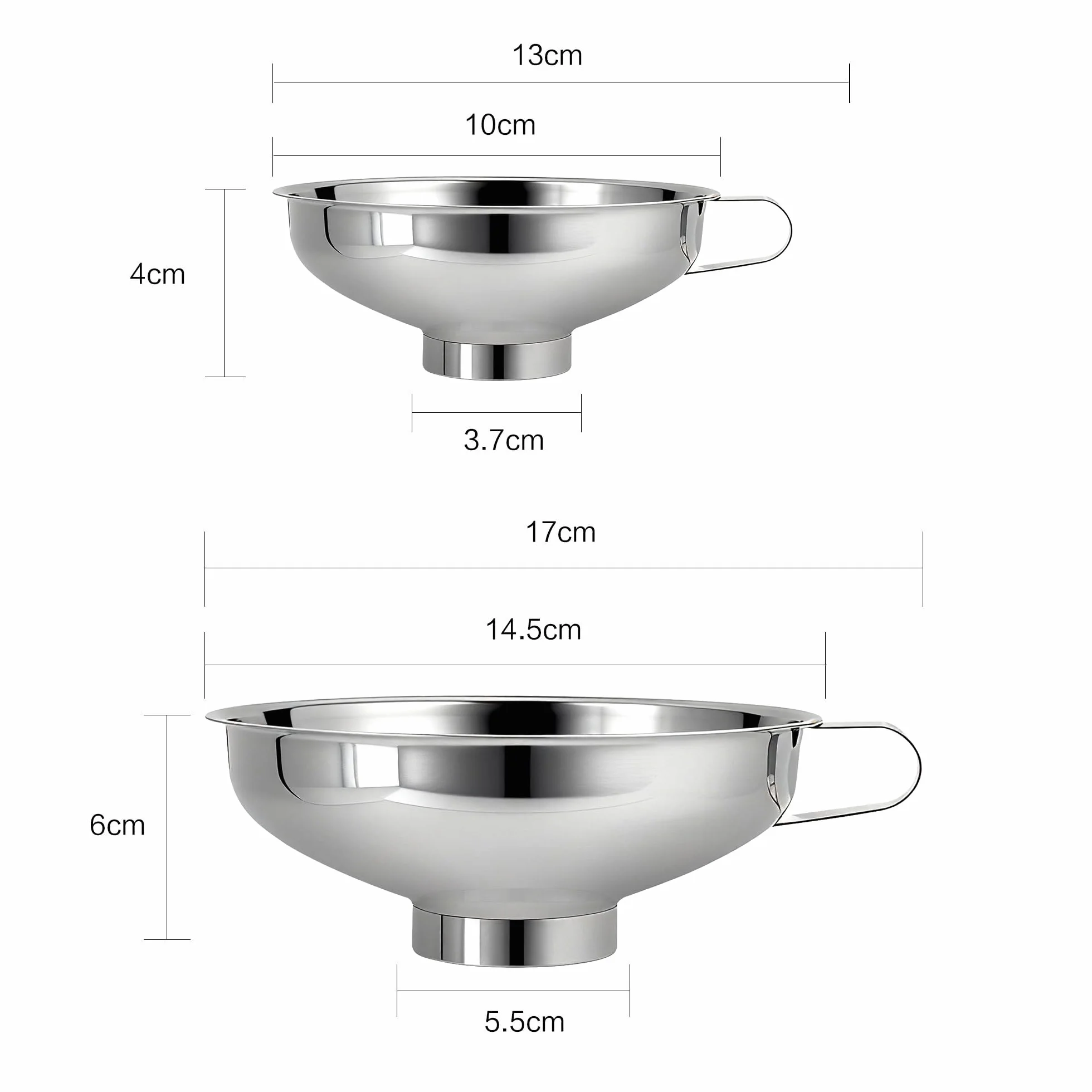 Acero Inoxidable Mermelada Embudo 2pcs Latas Anchas Juego de Embudo de Cocina Jam Canning Funnel para el Transporte de Líquidos Aceites Polvos Frijoles