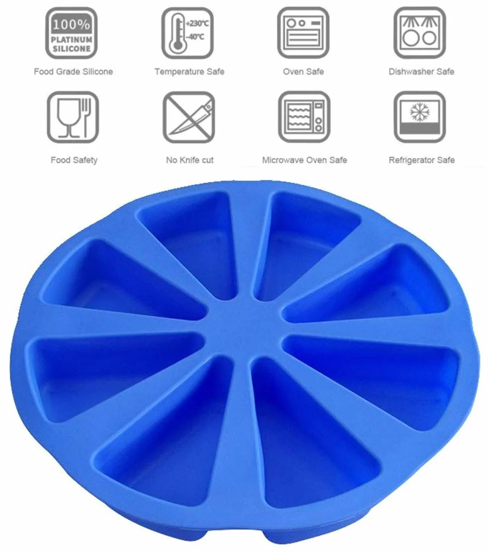 MIREN 8 Triangle Cavity Silicone Portion Cake Mold Scottish Scone & Cornbread Pan Slices Pastry Pan Pizza Slices Pan (Blue) by MIREN