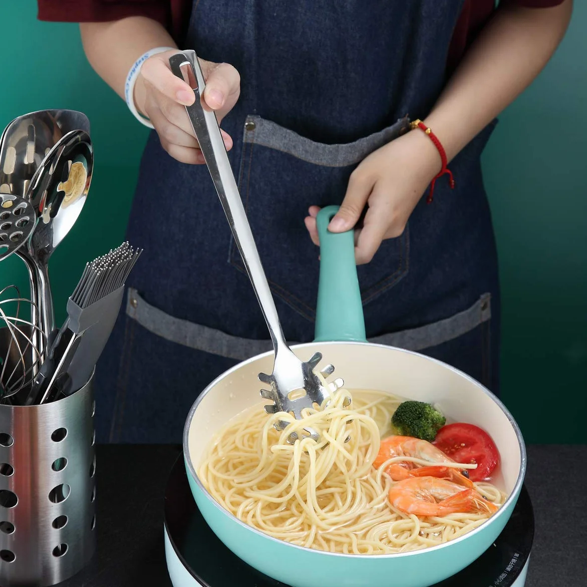 Berglander Cuchara para espagueti, Servidor para pasta, Cuchara para pasta de acero inoxidable, Tenedor para pasta, Tenedor Noddle, Resistente al calor, Apto para lavavajillas