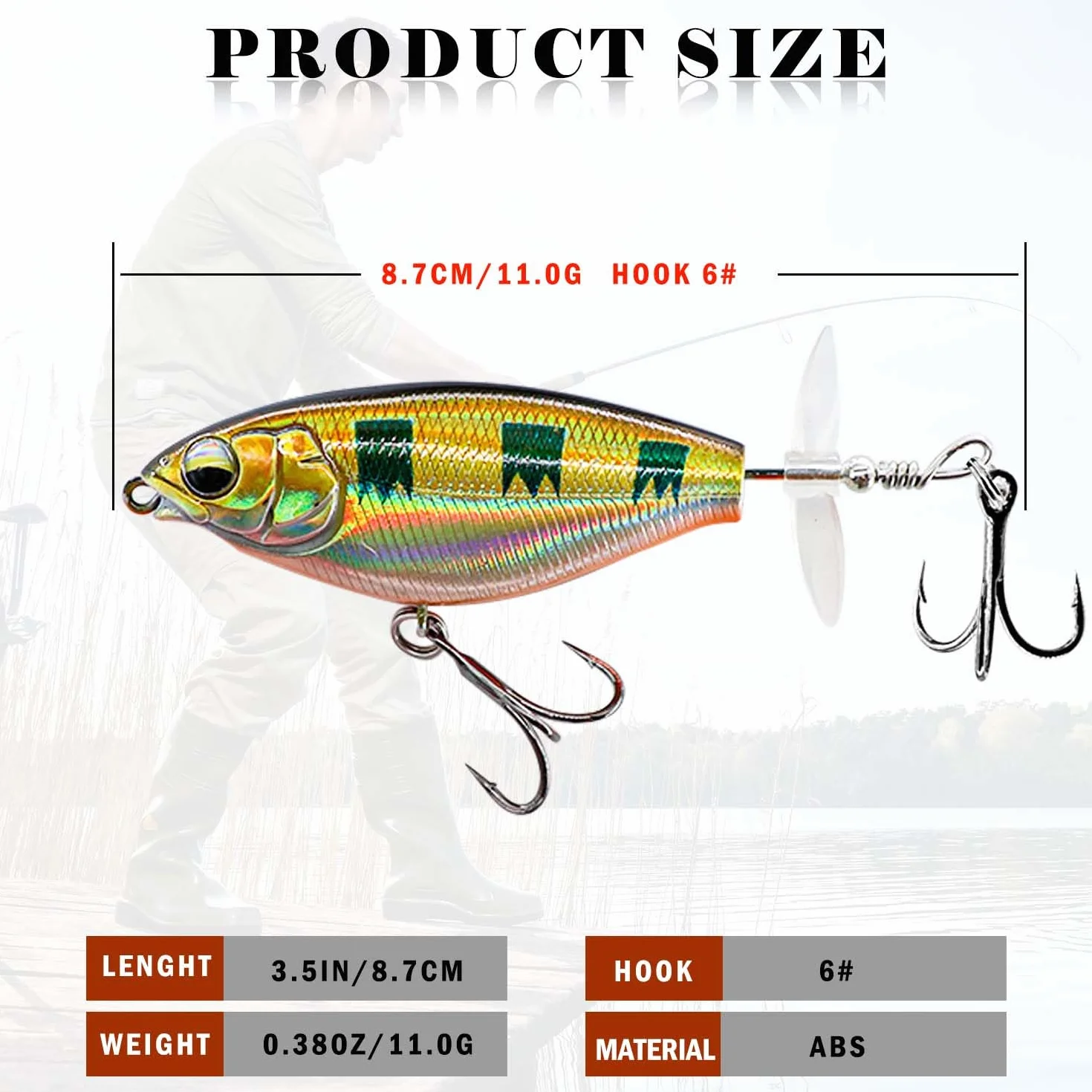 Whopper Plopper, Topwater Señuelos, Señuelo Flotante para Lubina con Cola de Hélice, para Agua Dulce o Salada.