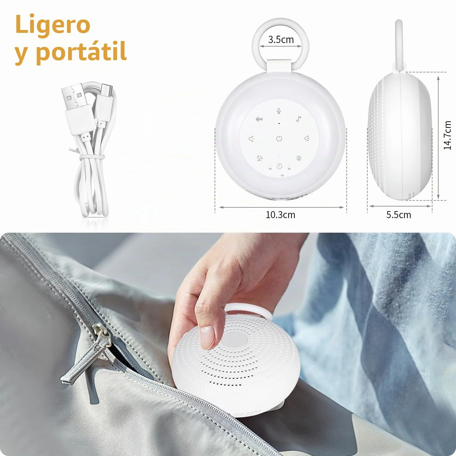 GuKKK Máquina de Ruido Blanco para Bebé Portátil 24 Sonidos Luz Nocturna Recargable USB