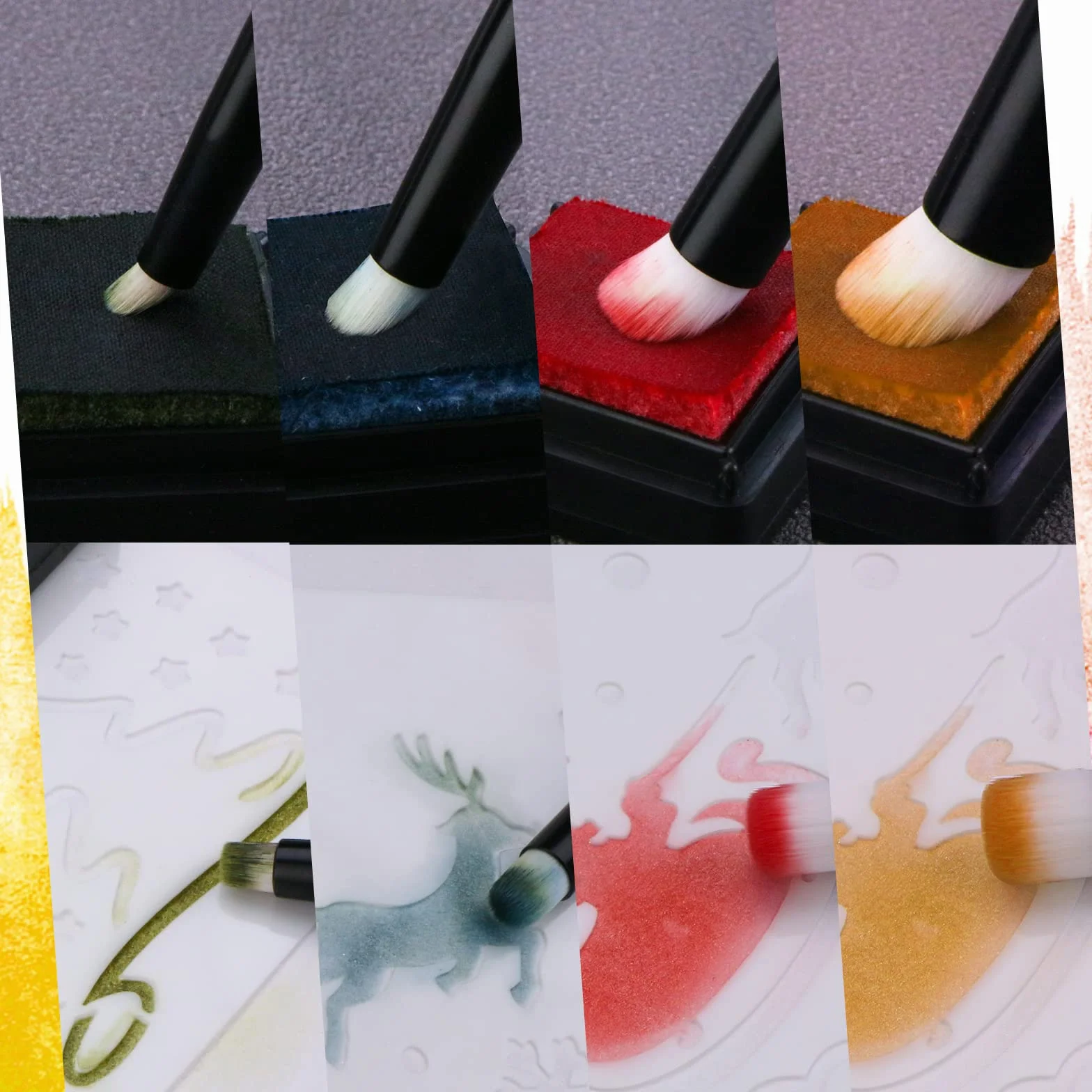 UNIMEIX Mini pinceles de mezcla para hacer tarjetas, juego de pintura seca en miniatura, pinceles de pintura de fondo para mezclar pequeños pinceles de acuarela (4 unidades)