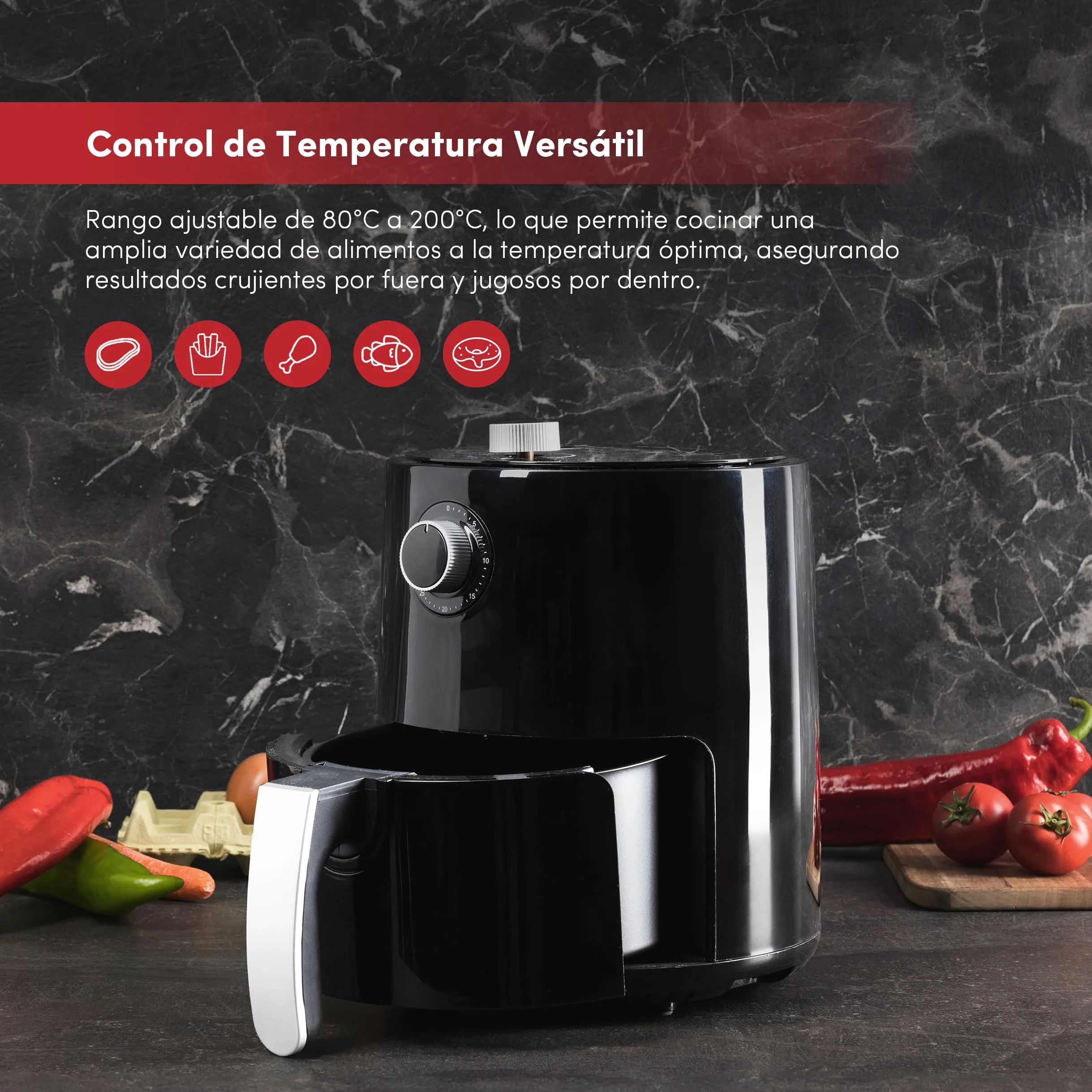 Freidora de aire 2.5L 1200W con temporizador de 30min y mango antideslizante SwissHome