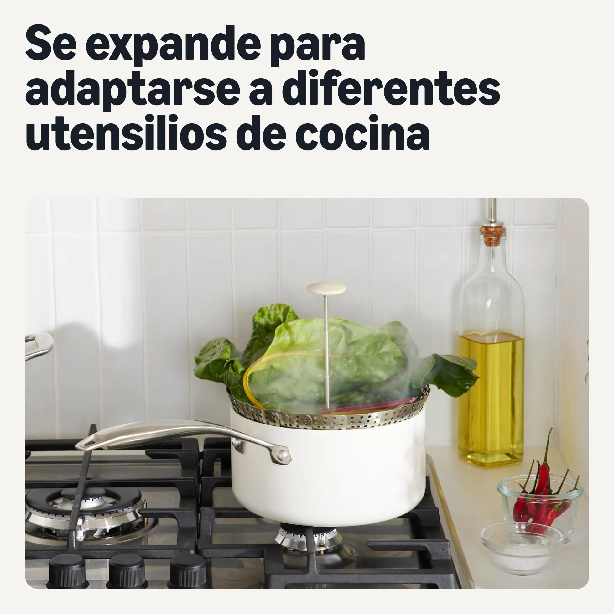 Amazon Basics Cesta Vaporera Extensible, se Expande de 14,2cm a 23,5cm, Acero Inoxidable, Apta para Lavavajillas