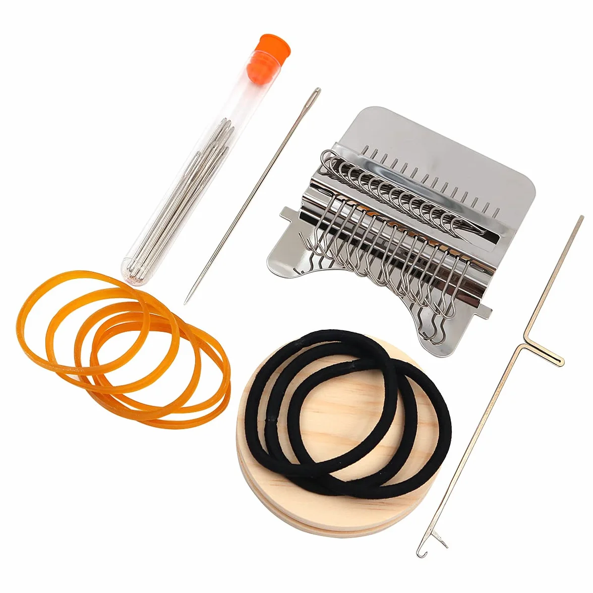 POFET Mini máquina de telar de madera, herramienta creativa de reparación de tejidos, para jeans, calcetines, ropa (14 ganchos)