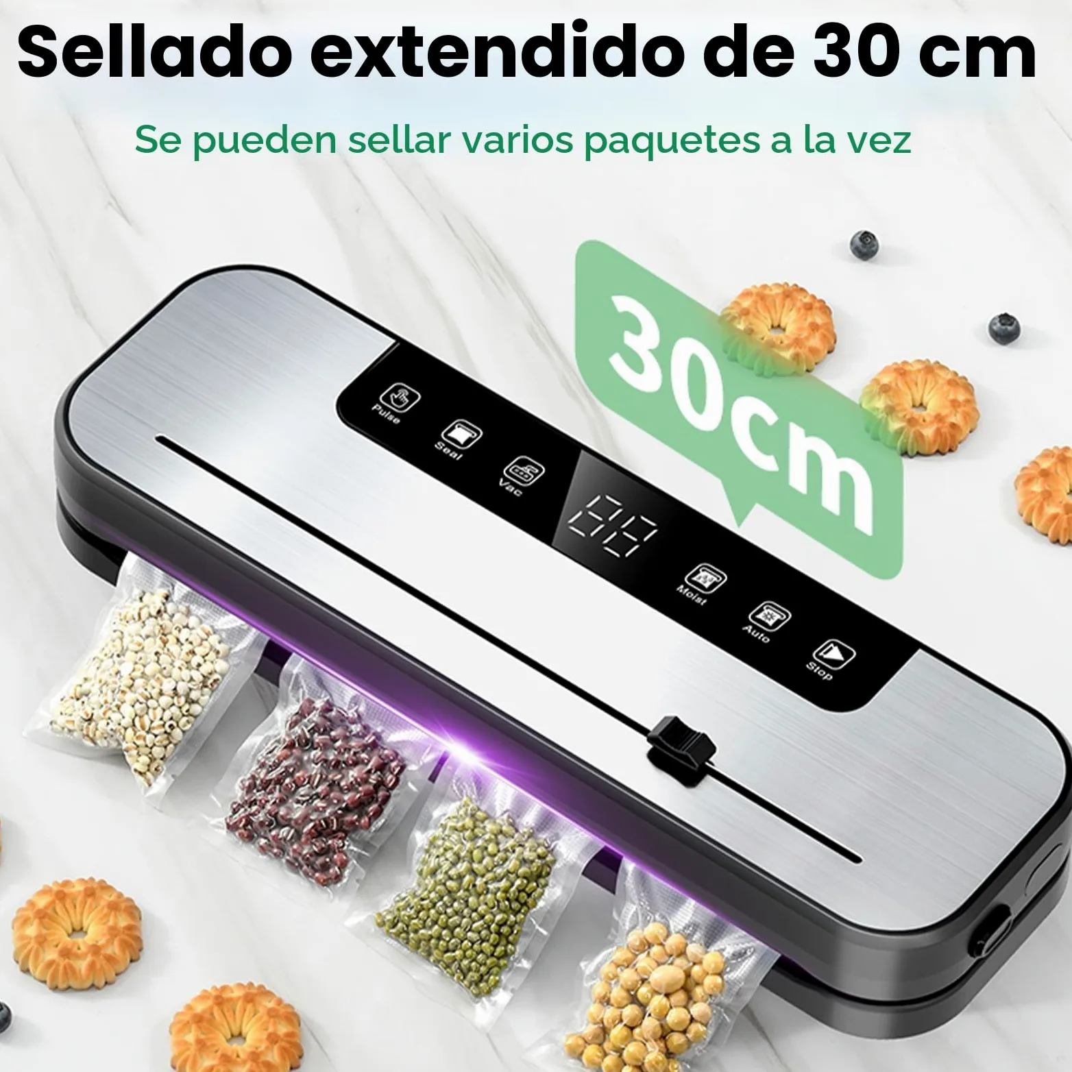 Envasadora al vacío 6 en 1 profesional para alimentos, con 50 bolsas de envasado al vacío y 1 manguera para recipiente al vacío, dispositivo de sellado automático de 75 Kpa con cortador y cuenta atrás