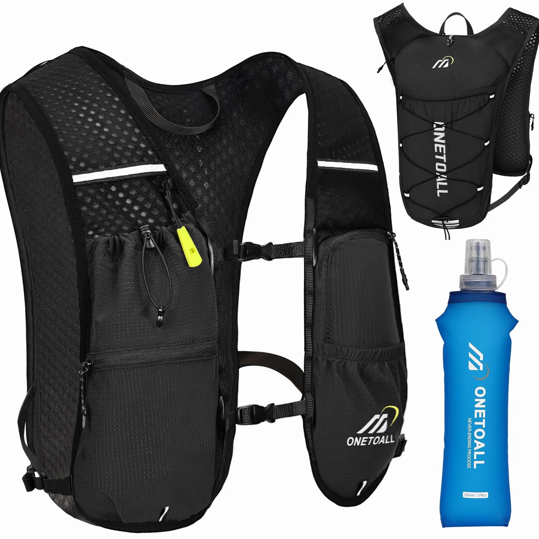 Chaleco Running Hombre Mujer Ligero Mochila Hidratacion Trail Running con Bolsa Agua 2L y Botella 500ml