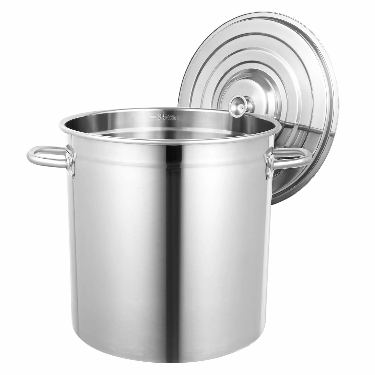 Olla grande de 35 litros, de acero inoxidable, con asas y tapa, apta para todos los tipos de cocina
