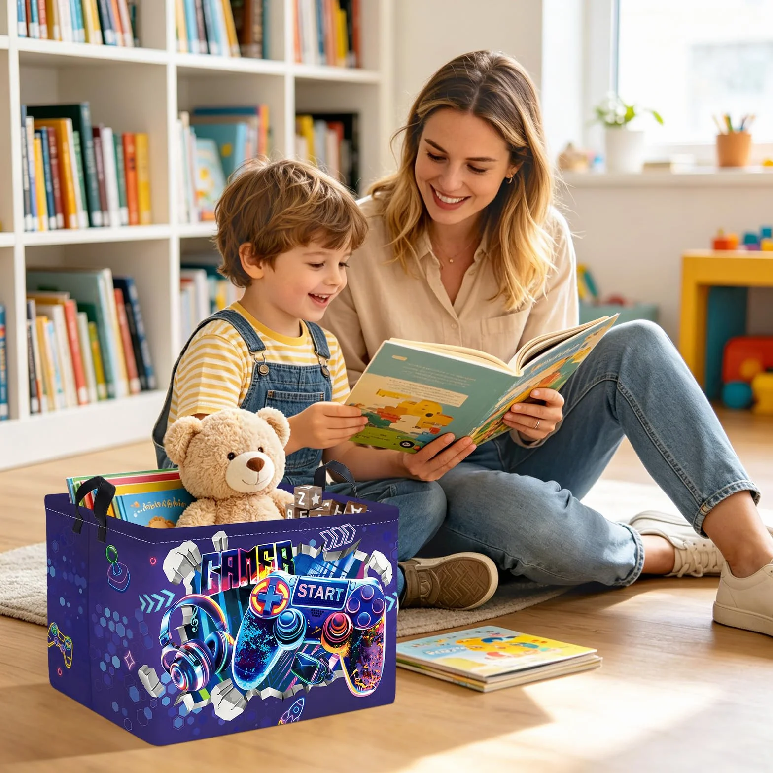 Clastyle Cestos Almacenaje Juego de Aventuras Cesta Ropa Sucia Plegable para Habitación Bebé Dormitorio Cajas de Almacenaje Juguetes para Chico Chica, Púrpura 3D, 40x30x30 cm