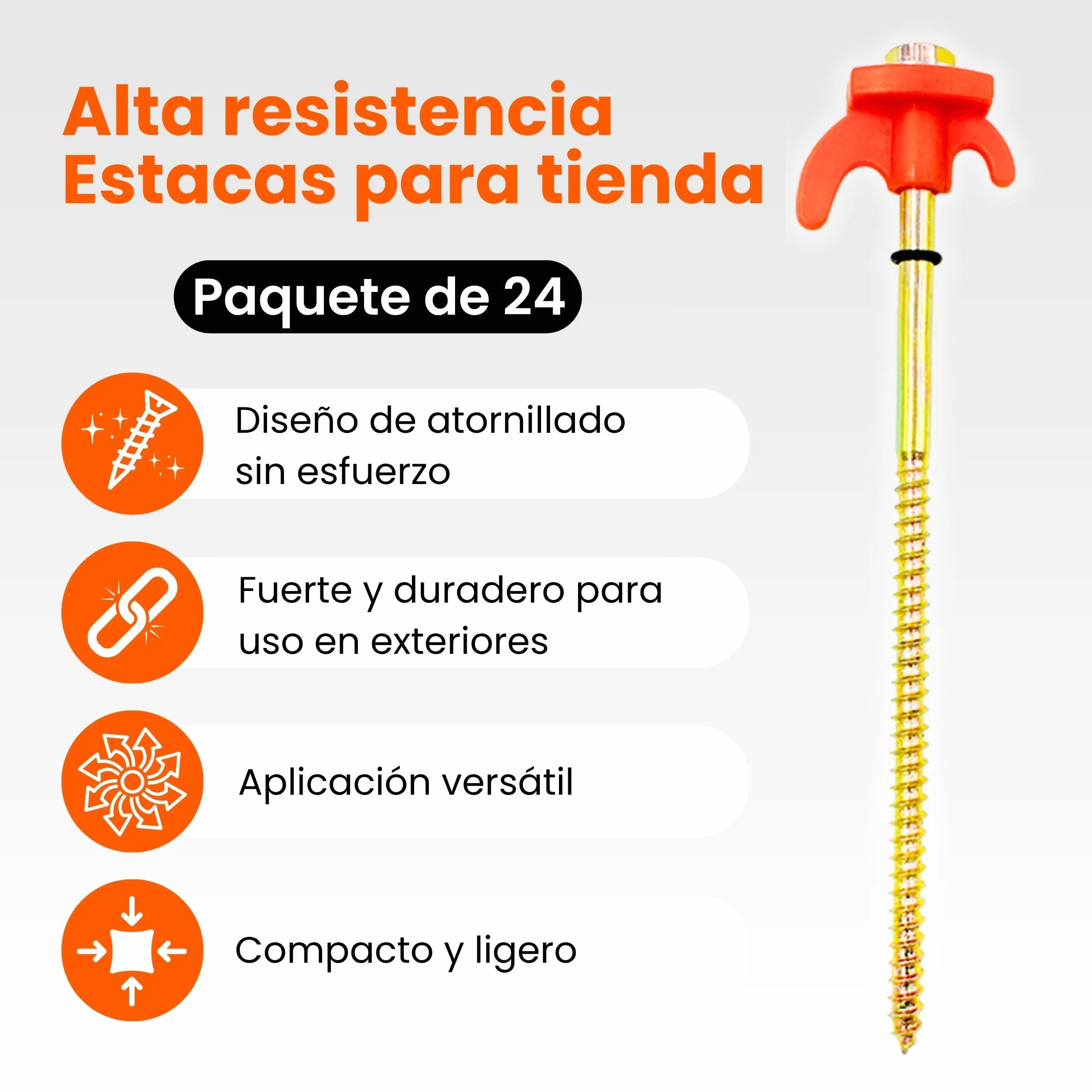 Piquetas Camping Suelo Duro 20,5cm 24 Unidades Naranja Clavijas Tornillo para Tiendas