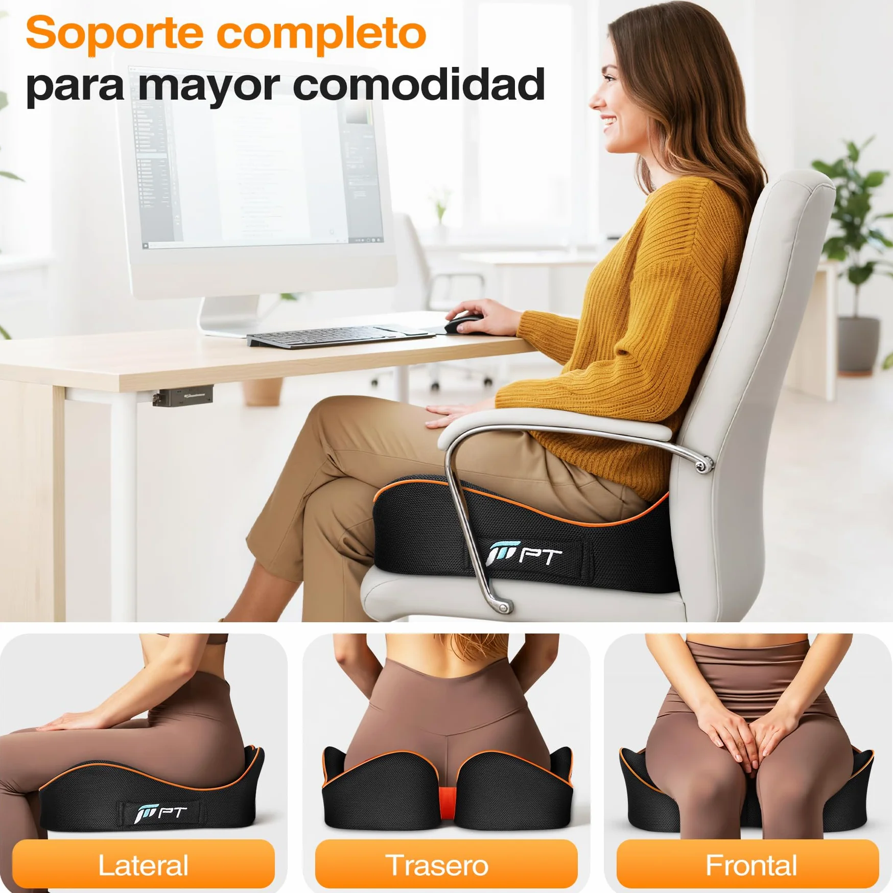 POOTACK Cojín Silla Oficina, Cojín para Silla de Espuma Viscoelástica, Cojín de Soporte Premium en Forma de U para Escritorio en Casa, Silla Gaming, Escritorio de Oficina