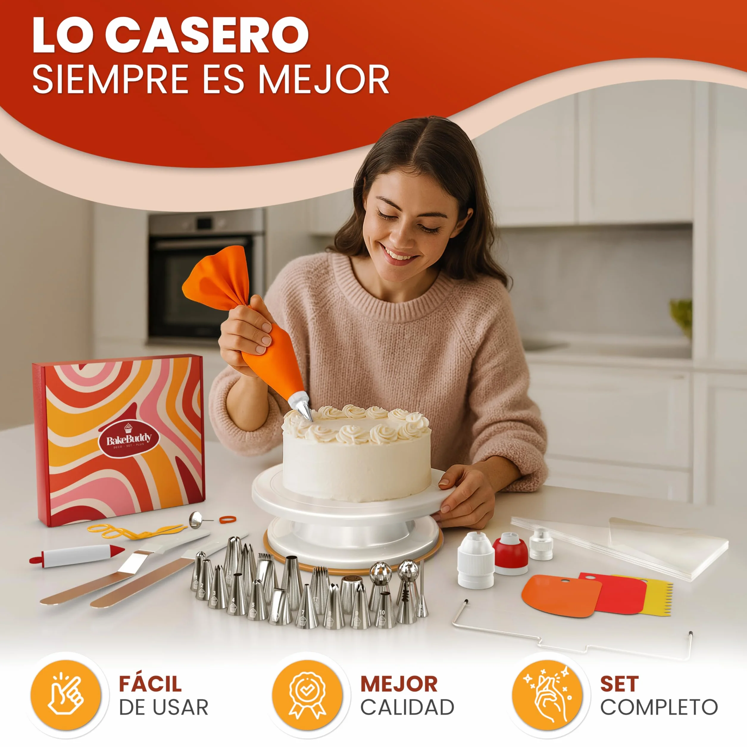 Kit Repostería y Pastelería 61 Piezas - Plato Giratorio Tartas Boquillas Acero Inoxidable Manga Pastelera Espátulas Utensilios