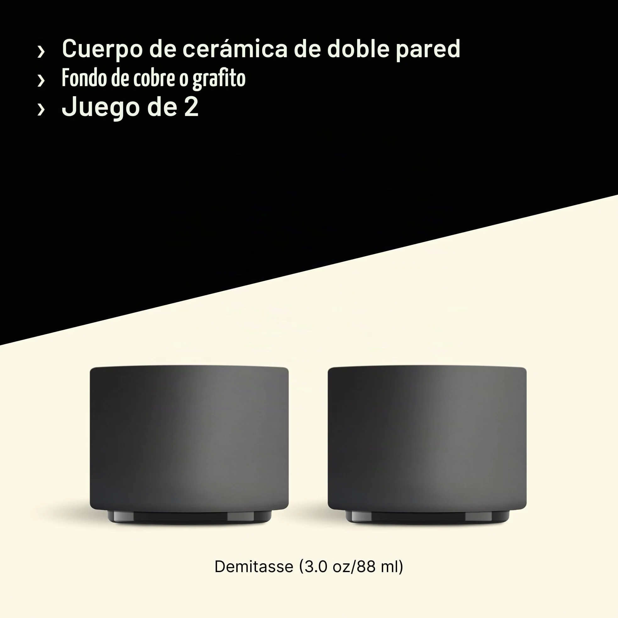 Fellow Monty | Tazas de espresso para arte latte | Demitazas de cerámica, pequeñas, de doble pared | Negro mate con base de grafito | Tazas de 90 ml (juego de 2)