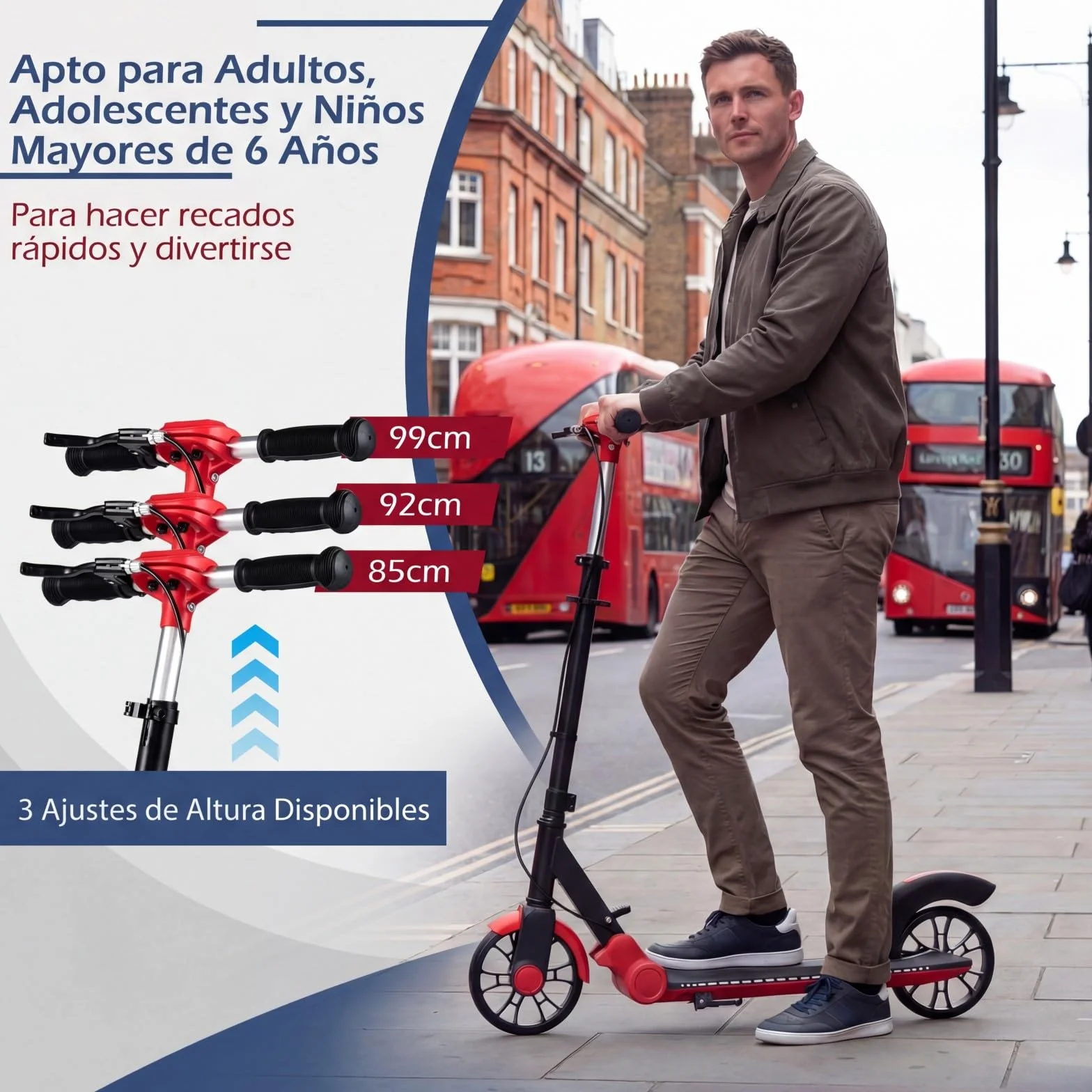 COSTWAY Patinete Plegable con LED Luminosas, Scooter Urbano de Altura Ajustable para Adolescentes y Adultos, Carga 100kg