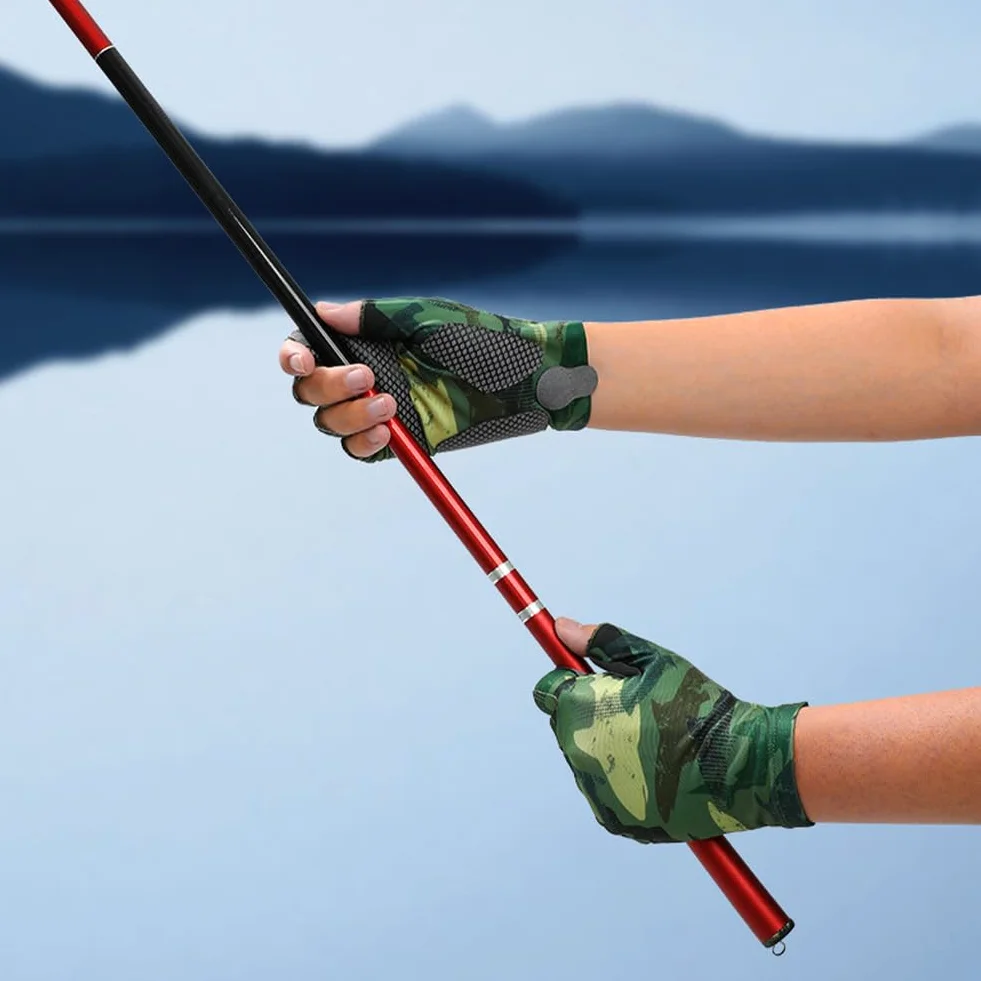 Guantes de Pesca sin Dedos, Guantes de Kayak con Protección Solar, Camuflaje, Antideslizantes para Senderismo y Ciclismo (Verde, XL)