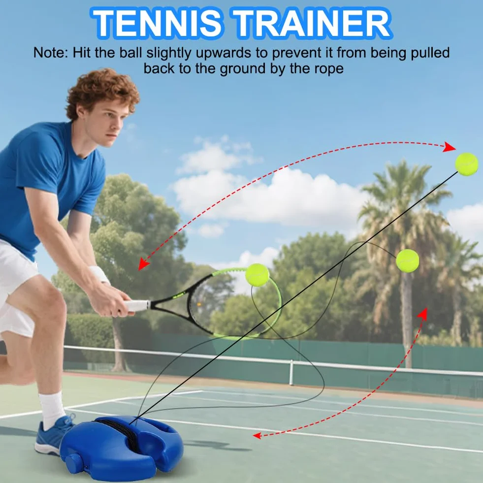 Juego de entrenamiento de tenis, tabla de base con 2 pelotas de tenis, equipo de tenis portátil, pelota de tenis, práctica de tenis con cuerda, set para exteriores, jardín, parque, para niños y