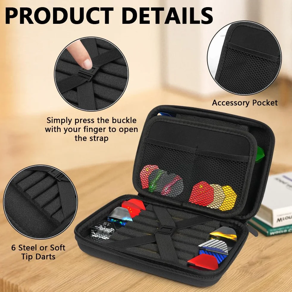 Flintronic Bolsa de Dardos con 12 Dardos de Acero o Blanda, con Bolsillos para Almacenamiento de Plumas, Puntas y Varillas