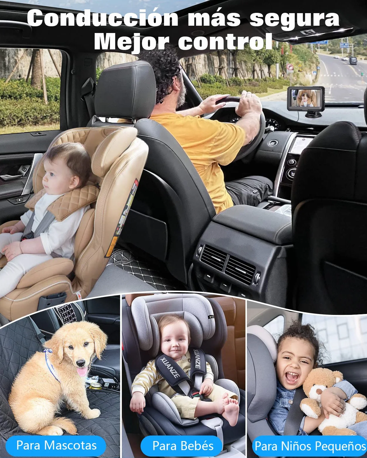 Zacro Cámara Bebé Asiento Trasero HD 1080P - Espejo Retrovisor Bebé Coche Pantalla 4.3'' - Monitores de Bebé para Coche con Función de Visión Nocturna, Ángulo de Visión Amplio