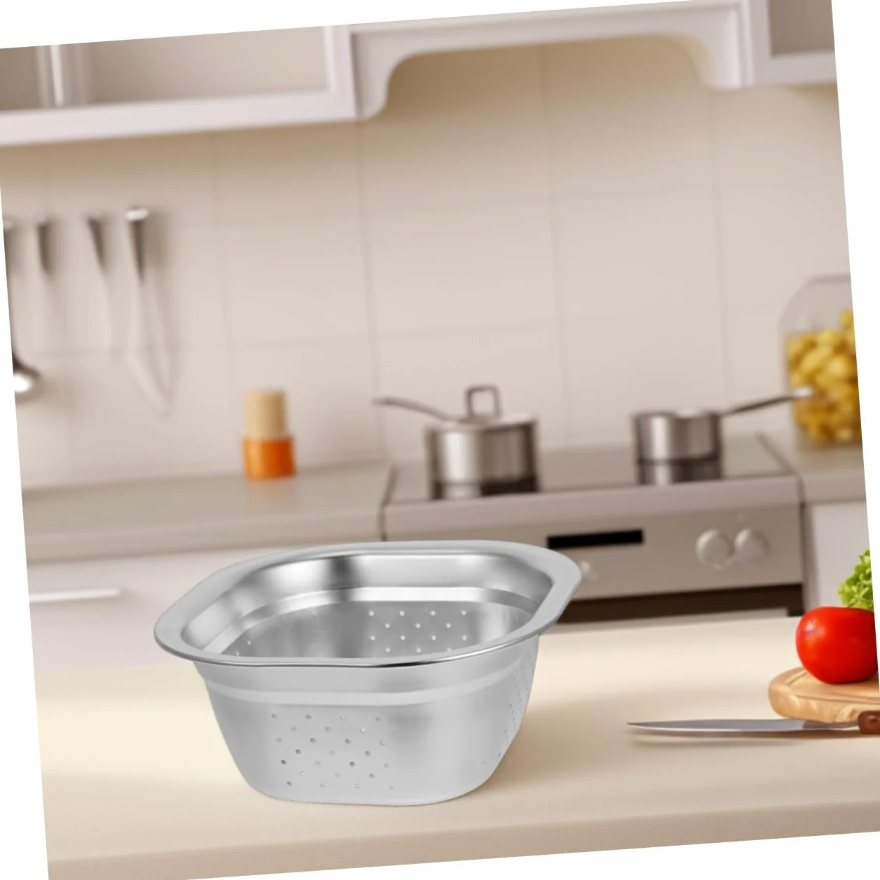 Colador Cuadrado de Acero Inoxidable 2piezas para Cocina y Hogar | Plata, Drenaje Fácil y Diseño Multifunción, Uso Versátil para Verduras y Arroz, Formato Compacto
