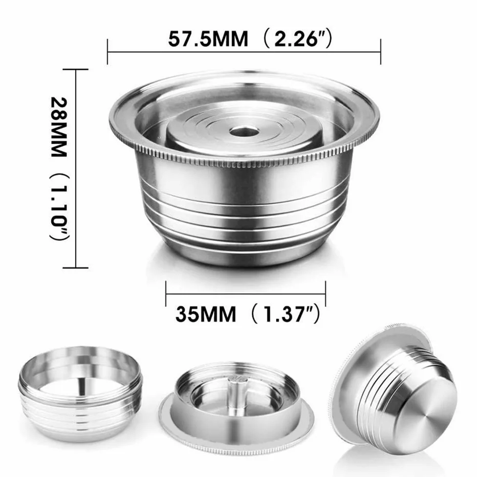 Cápsulas de café recargables de acero inoxidable reutilizables (8 onzas, 240 ml), compatibles con cápsulas Nespresso Vertuo Espresso, cápsulas recargables, 1 cuchara reutilizable, 1 cepillo (plata)