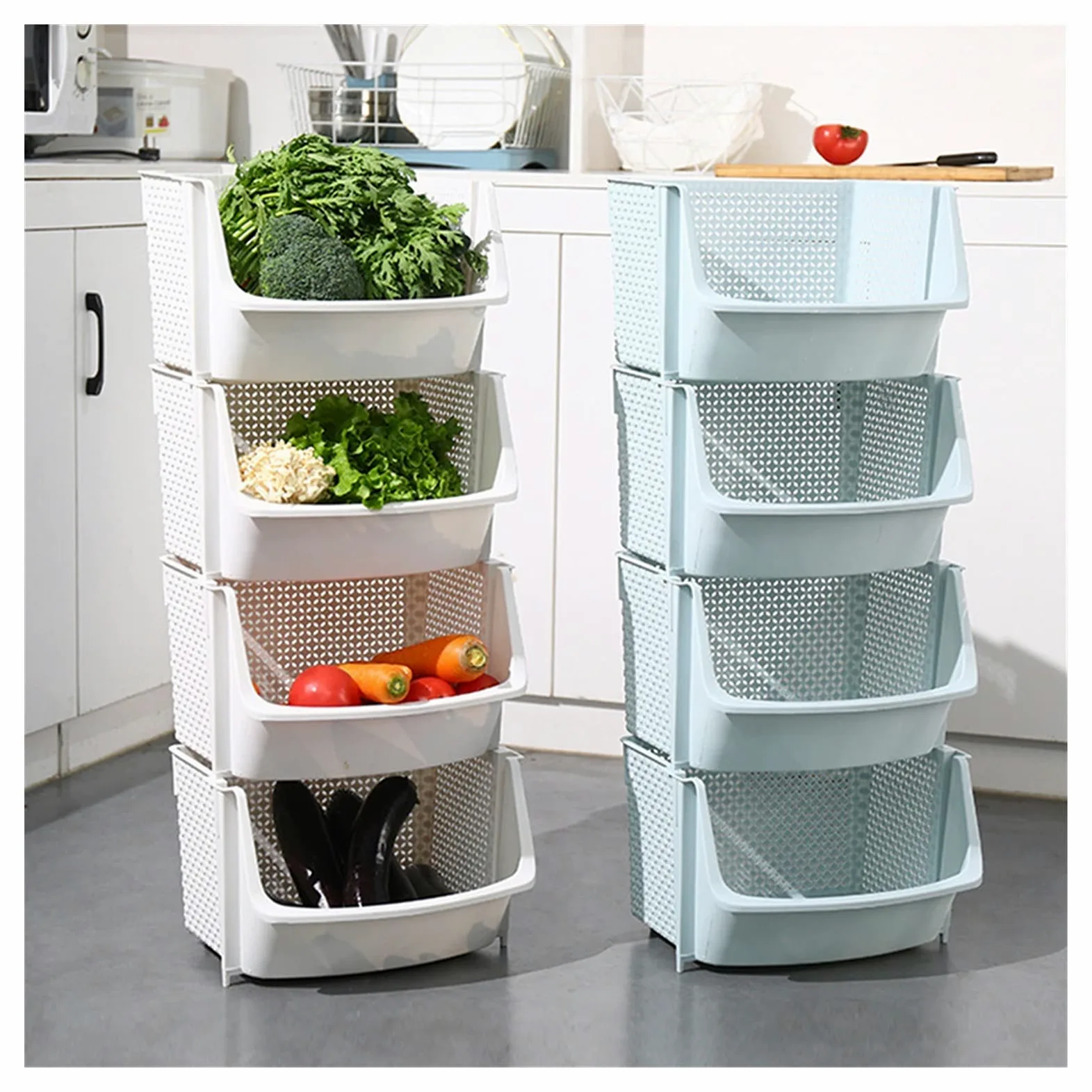 Cesta de colador Drenaje Cesta de cocina Almacenamiento Cesta de plástico Multifuncional Multifuncional Diseño hueco Verduras Racks de frutas Organizador apilable Cesta de colador de cocina