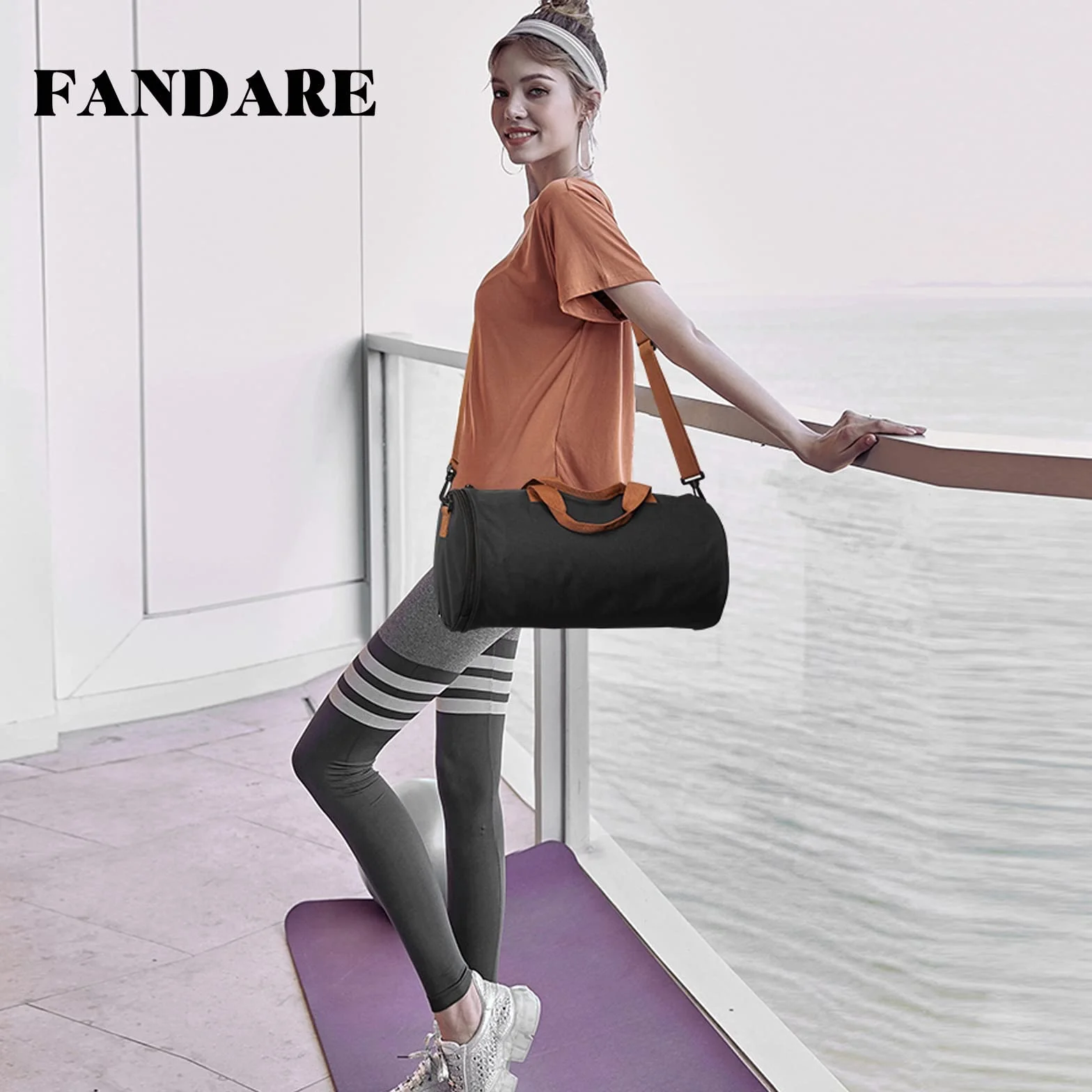 FANDARE Bolsa de Viaje para Mujer Hombre Bolsas de Deporte Gimnasio Tote con Bolsillo Húmedo Compartimento Zapato Negro