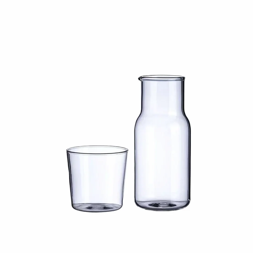 Jarra de Agua Jarra de agua con taza de vidrio Botella de agua fría y caliente Juegos de tazas Jarra de agua for mesita de noche Hervidor de bebidas resistente a altas temperaturas Jarra de Té Helado(