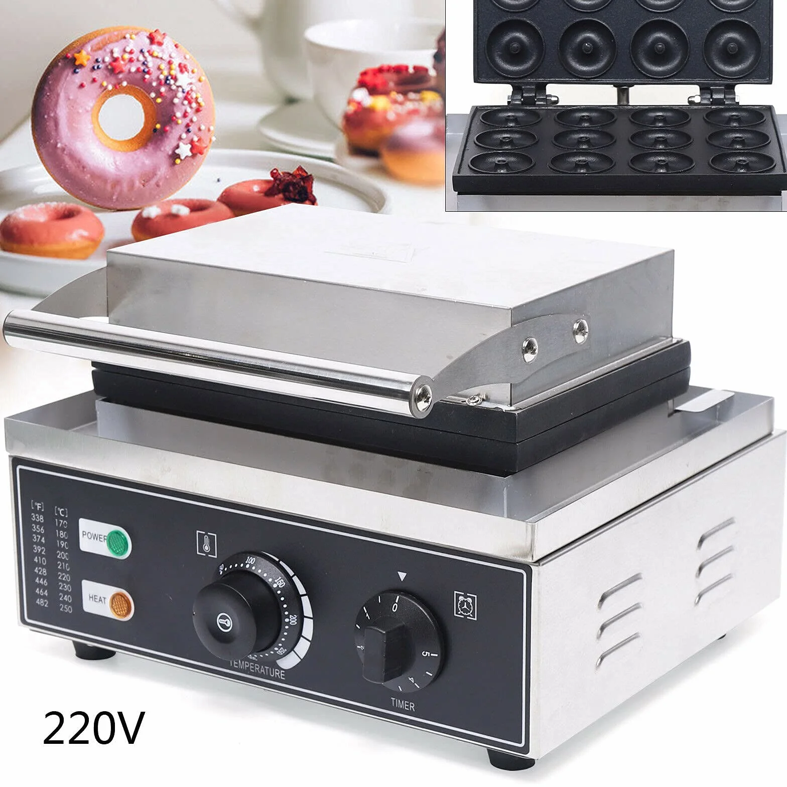 Máquina Eléctrica para Hacer Donuts o Rosquillas Fabricante Eléctrico de Donas con Revestimiento Antiadherente Fabricación Comercial de Rosquillas de 12 Donas de 50mm 220v 1500W