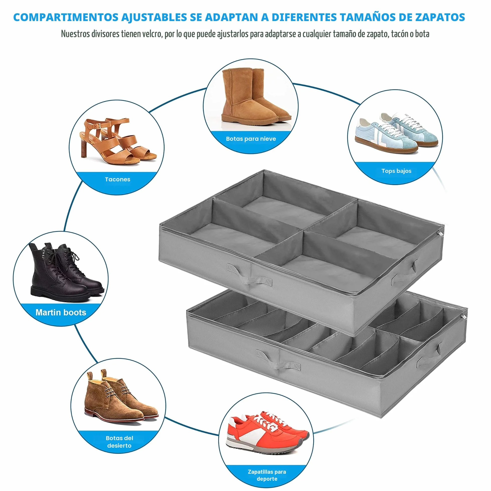 Organizador Zapatos 2 Pcs, para 16 + 4 Pares de Botas, Almacenaje bajo Cama y para Parte Superior del Armario, Cajas para Guardar Organizar con Ventana Transparente