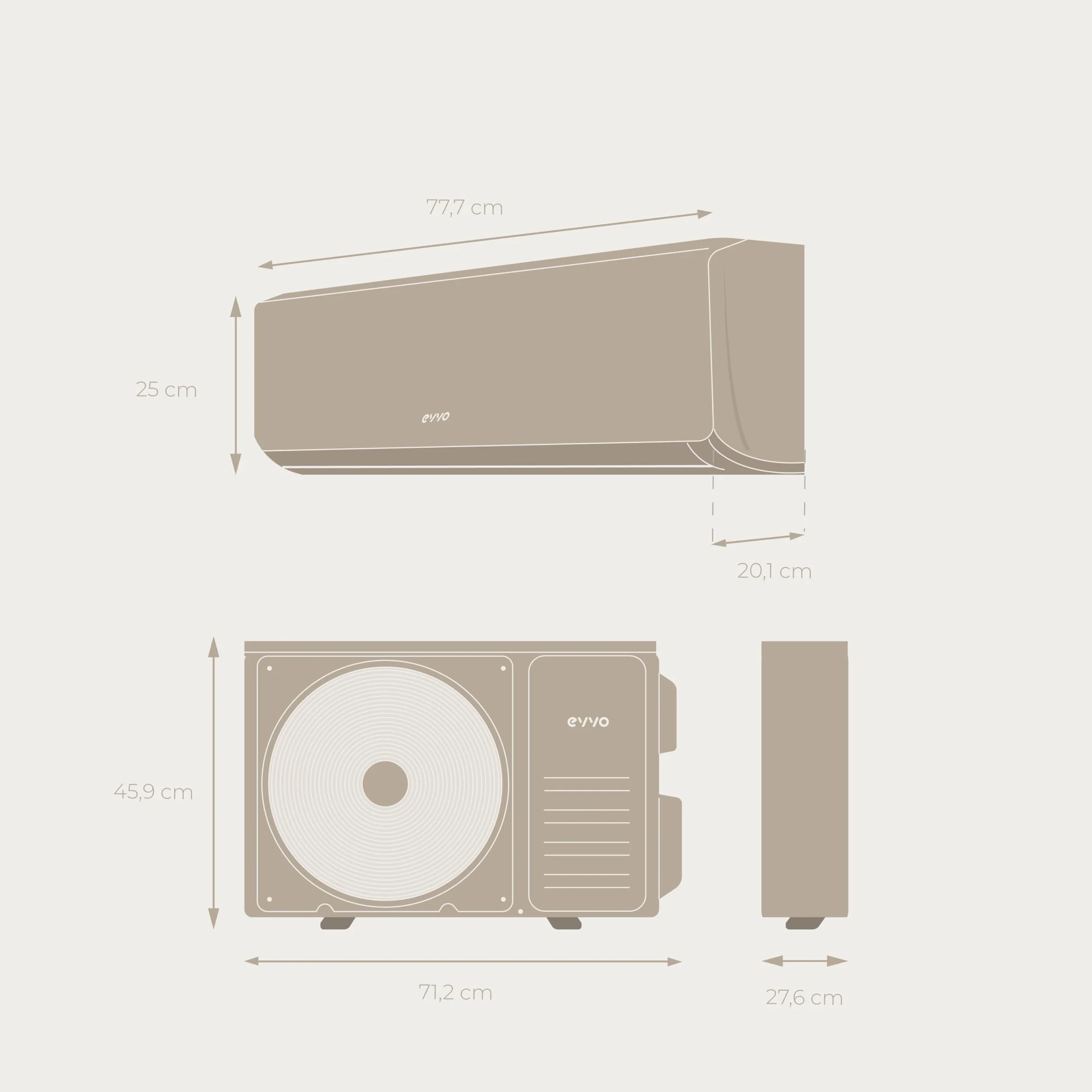 EVVO Aire acondicionado Split CLIMA Refrigeración y Calefacción, Conectividad WIFI, Motor Inverter, Bomba de Calor, Clase A++/A+, Deshumidificador, R32 (12.000 BTU)