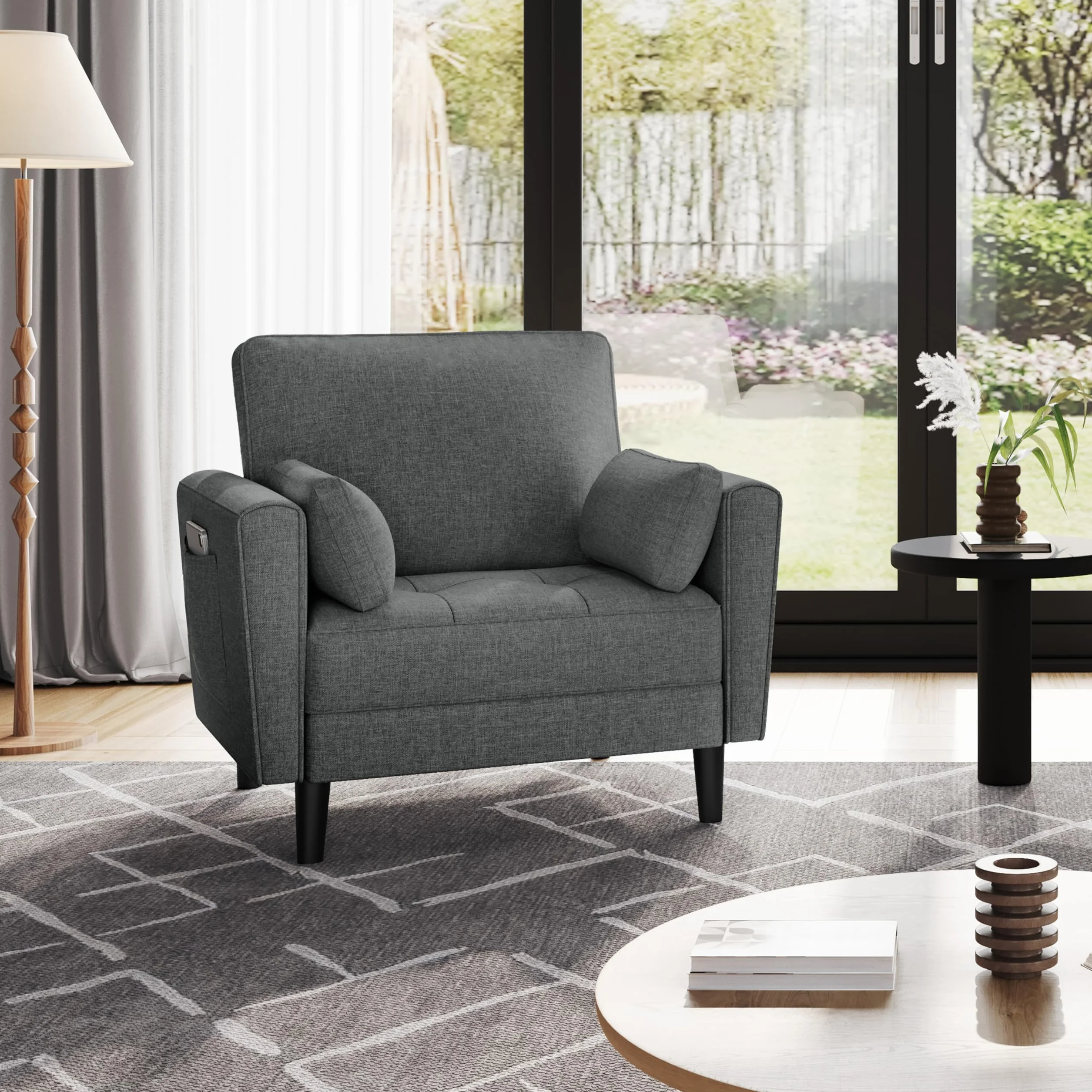 Yaheetech Sofá Individual Sofá Relax Sillon Lectura Tapizada de Tela para Sala de Estar Salon y Dormitorio 75 x 85.5 cm MAX Capacidad 136 KG Gris Oscuro