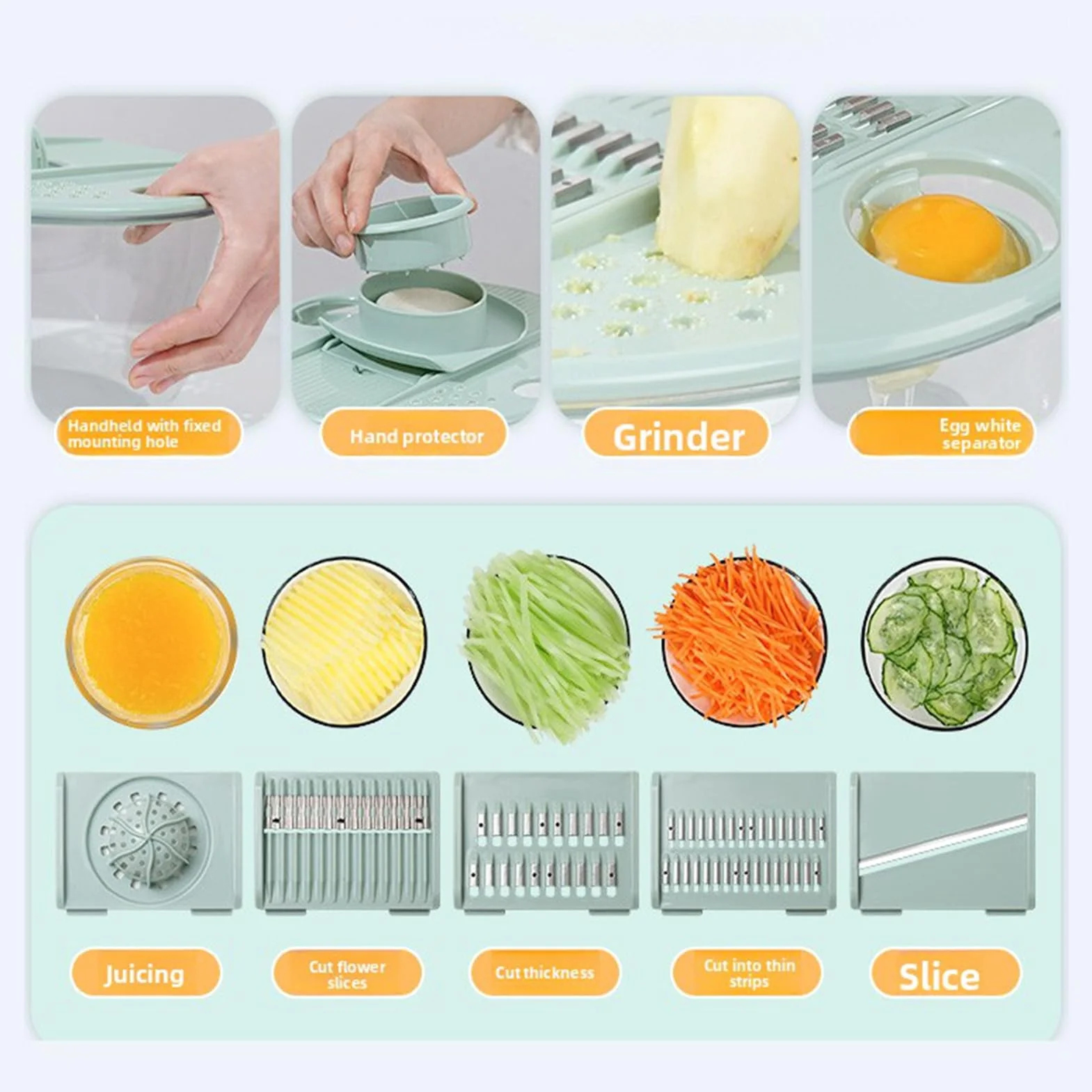 Cocoarm Ensalada Spinner ABS PP Acero Inoxidable Secador de Lechuga Lavadora de Verduras con 5 Cuchillas Ensaladora Manual de 5,3 Cuartos para Preparación de Ensaladas de Cocina Casera (GREEN)