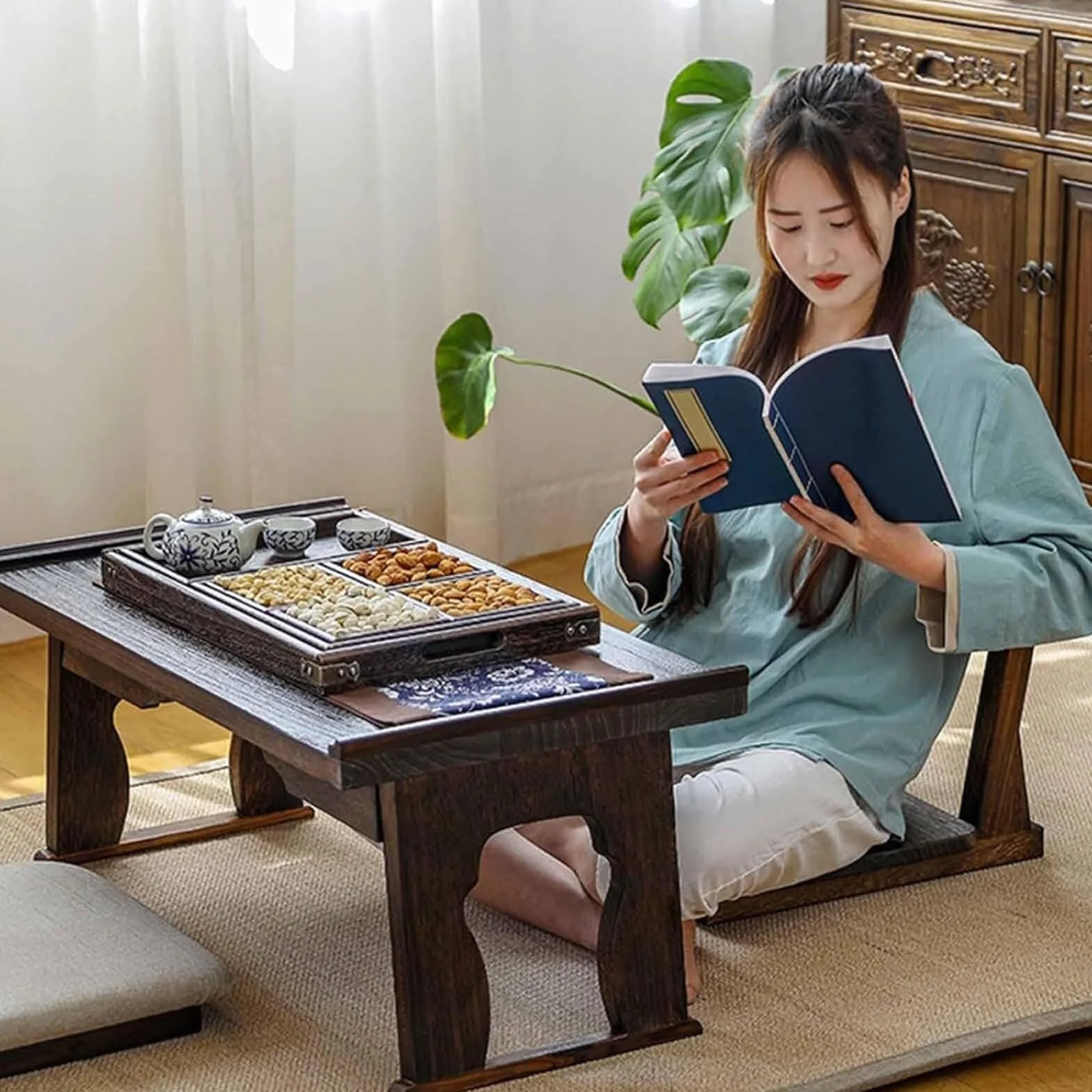Silla Tatami,Silla Japonesa de Suelo,Silla de meditación Tatami de Madera,Silla De Piso Japonesa Sin Patas para Salas De Estar,Ligera PortáTil,Ahorra Espacio,para Relax,Gaming,Yoga y TV