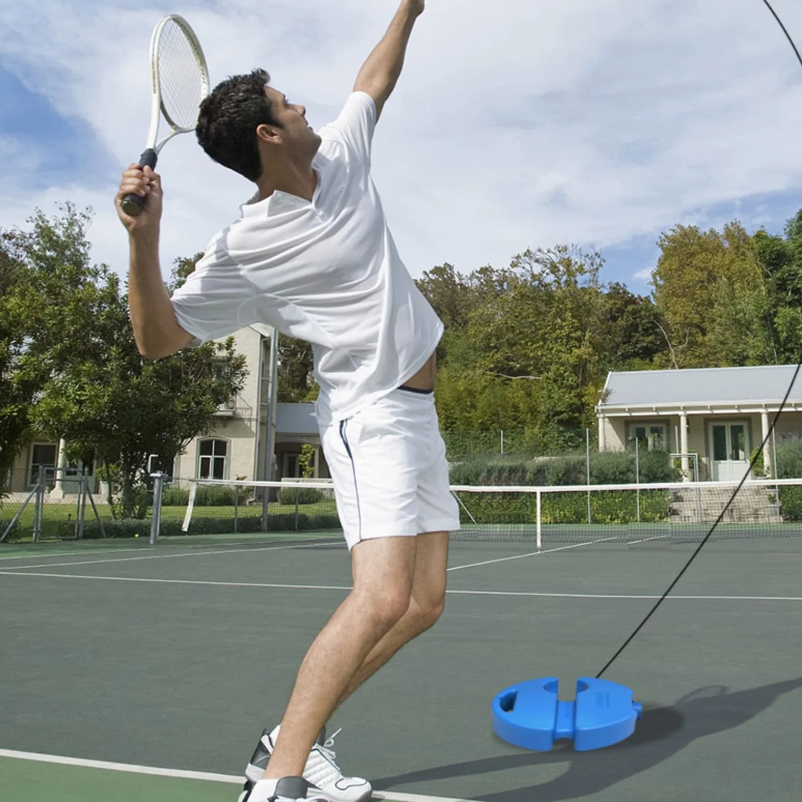 Entrenador Elástico de Tenis para Principiantes, Niños y Adultos - Pelota de Rebote 1 Pieza (Azul)