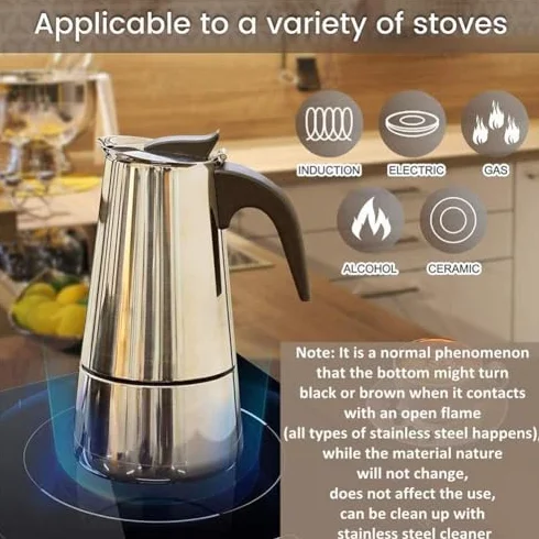 Cafetera Moka de acero inoxidable, cafetera de estufa, apta para placa de inducción, cafetera italiana de 300 ml