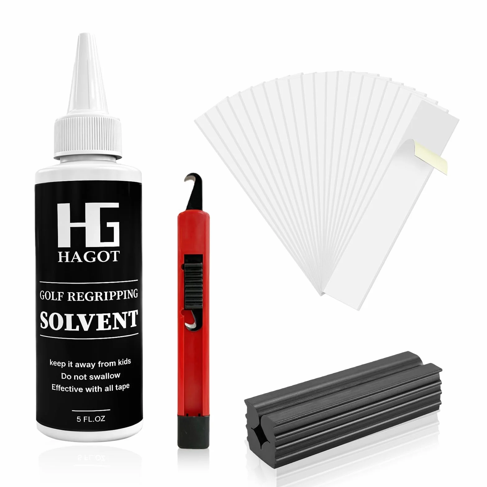 Kit de Agarre Golf 4 Piezas con Cinta Hoja Gancho, Abrazaderas y Disolvente para Reparación Cuñas Hierros