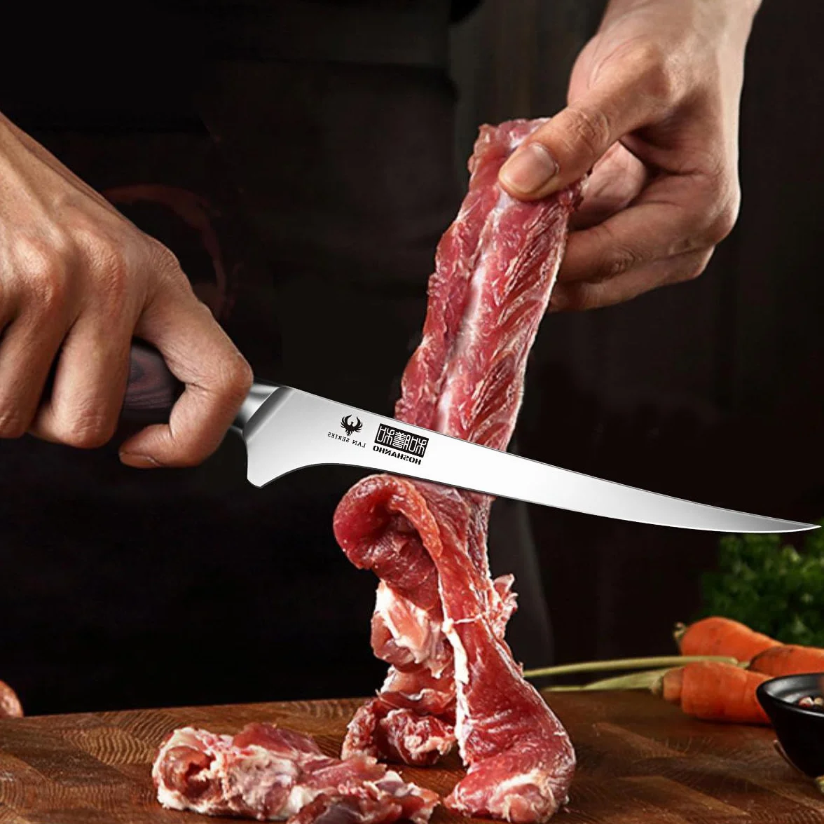 HOSHANHO Cuchillo de Filete 18 cm, Súper Afilado Japones Cuchillo para Pescado deAcero Inoxidable de Alto Carbono, Profesional Cuchillo de Filetear con Mango de Madera