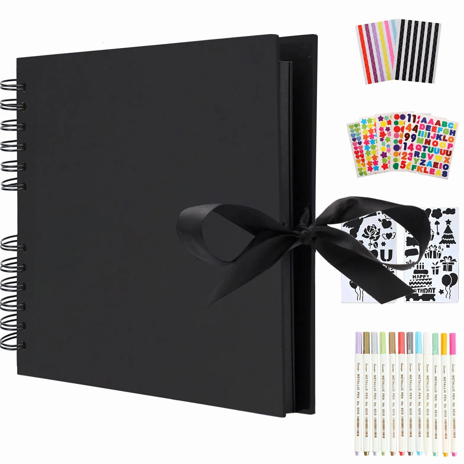 AIOR Album de Fotos para Pegar y Escribir Scrapbook 80 Páginas Negras, DIY Scrapbooking Album Original para Aniversario de Boda de Oro Cumpleaños Navidad para Mujer Niña Novia Regalos (Negro)