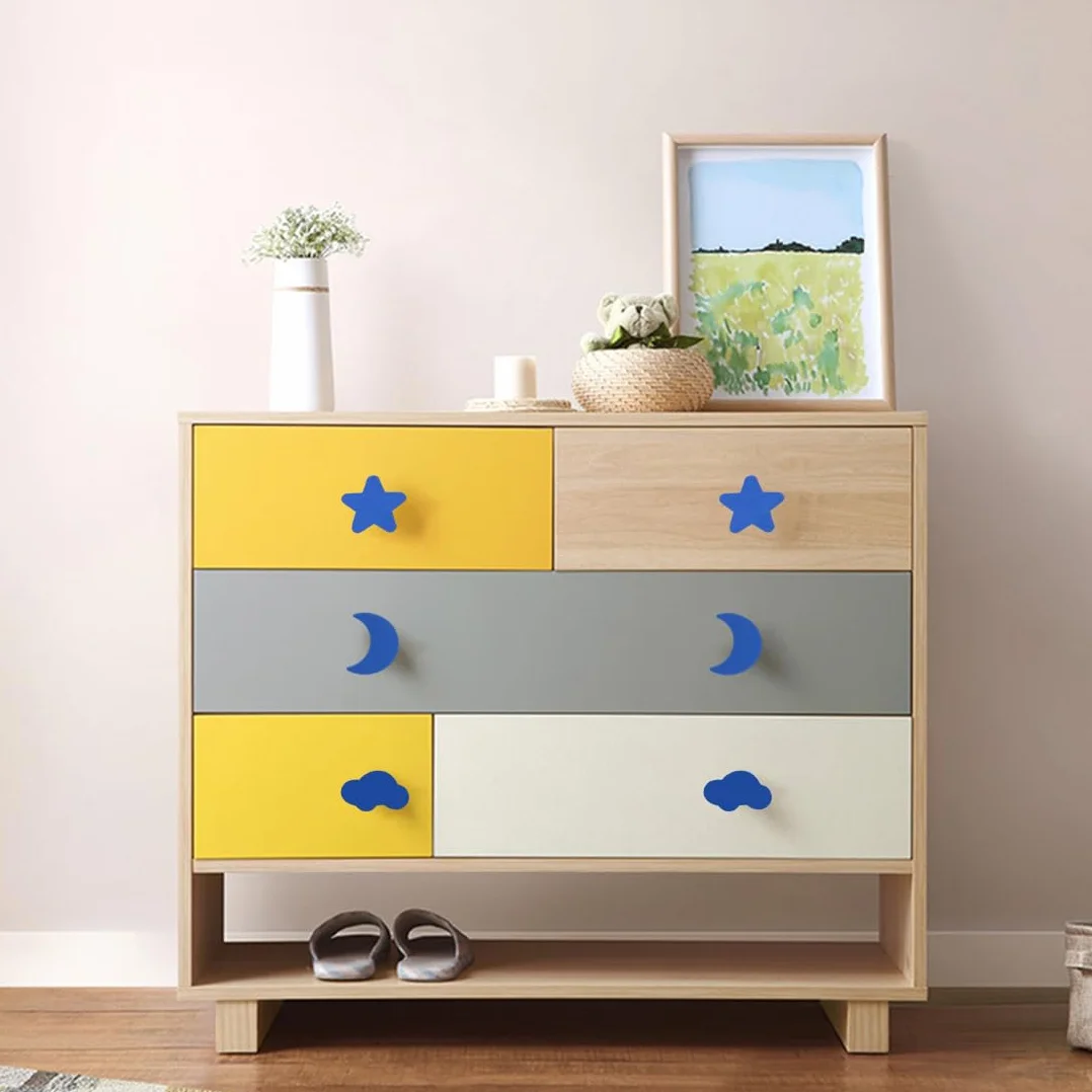 Pomos para muebles infantiles, juego de 6 pomos para cajones con forma de nube/estrellas/luna, pomos de goma para niñas y niños, para tiradores de armarios, cajones, multicolor