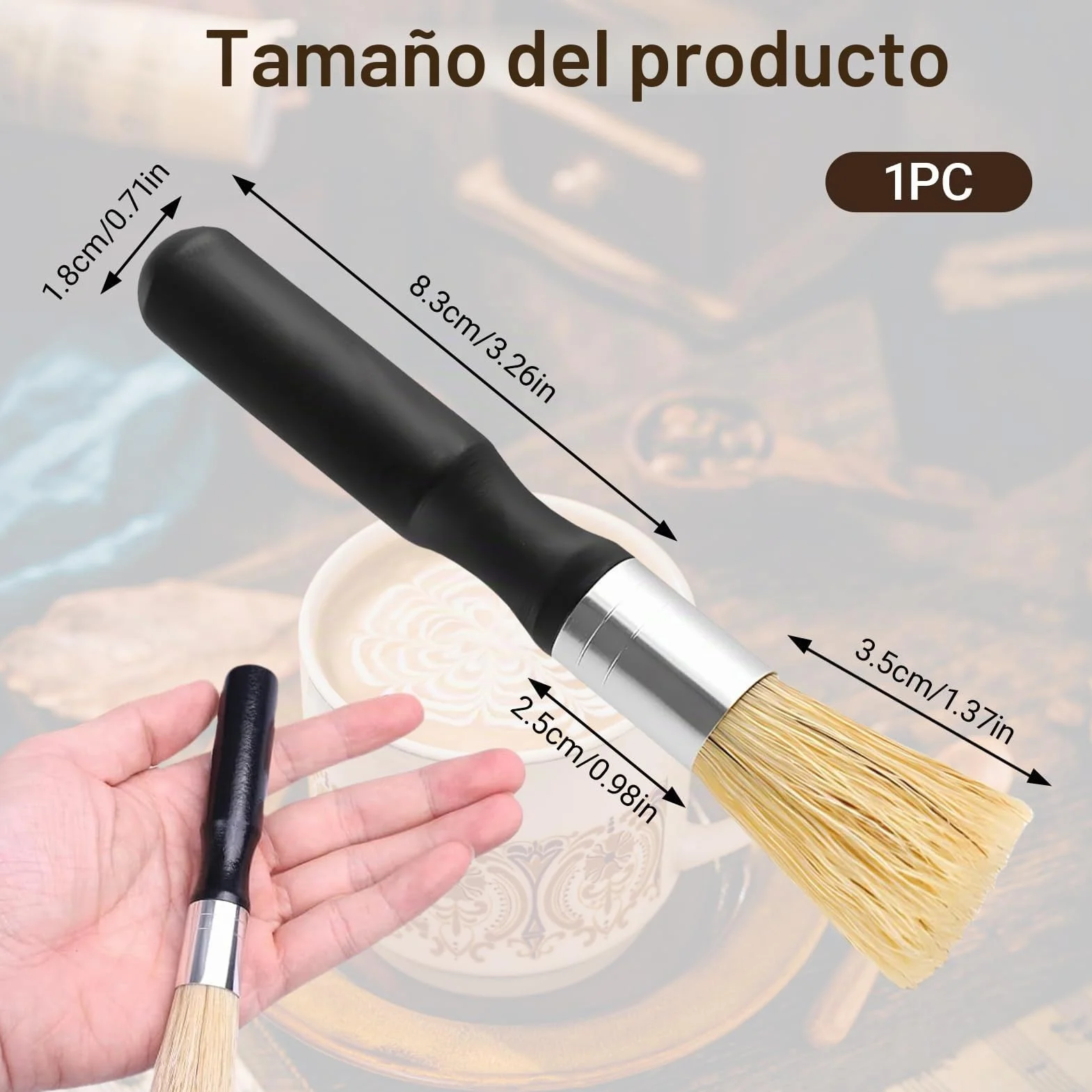 1 Piezas Pincel Barista, Brochas para Cafeteras, Cepillos para Cafeteras Mango de Madera, Cepillo de Limpieza, Pincel Vegano de Limpieza para Cafetera para Máquinas de Café